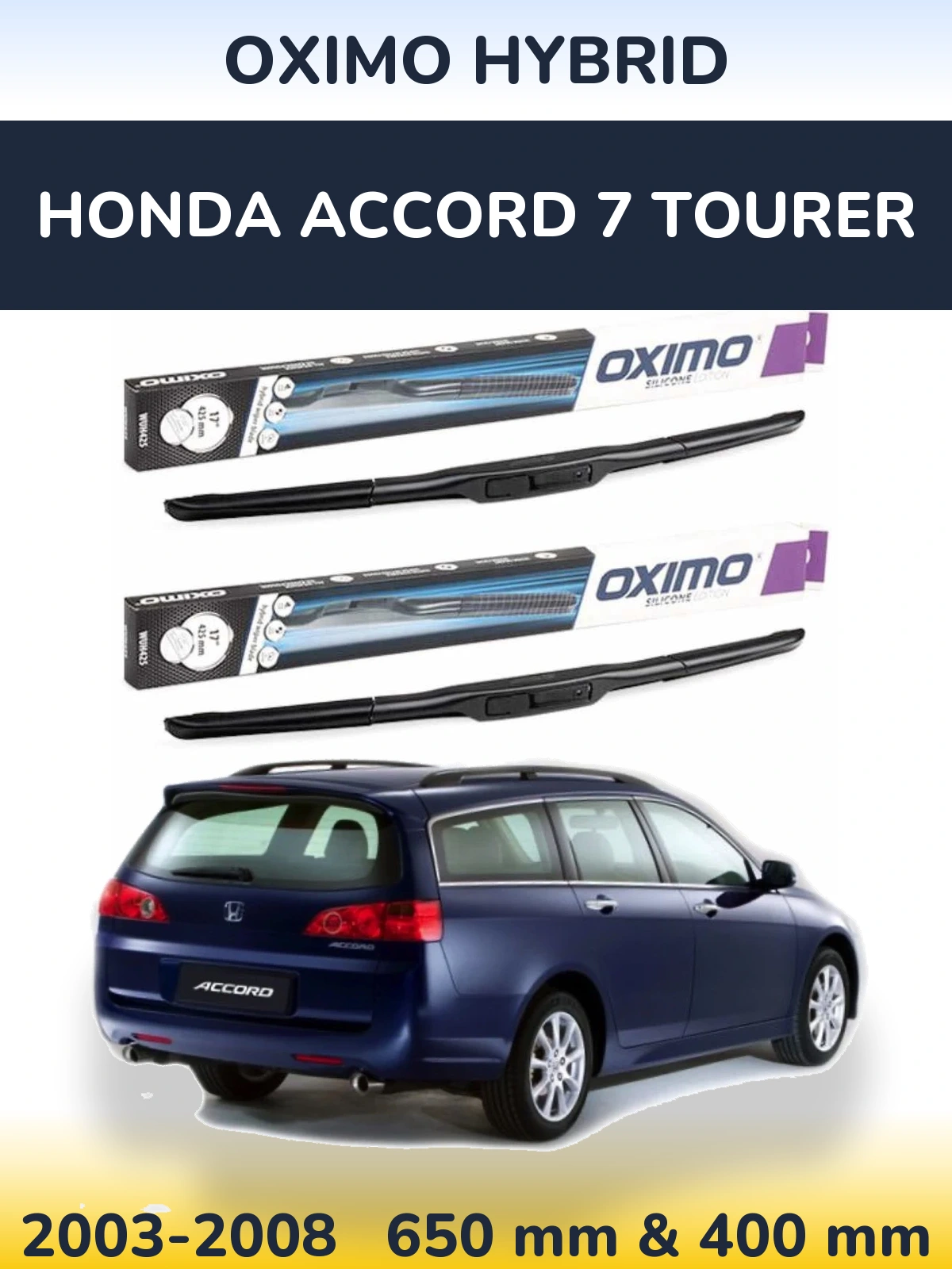 Комплект передних дворников Oximo Hybrid 650 & 400 мм для Honda Accord 7 Tourer 2003-2008