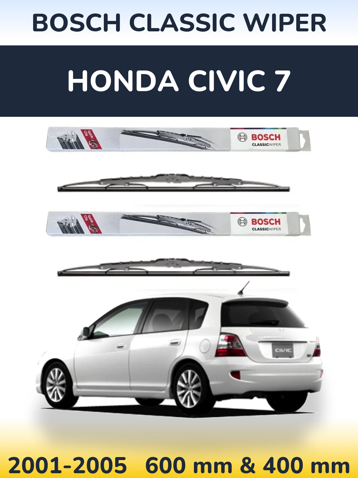 Комплект передних дворников BOSCH Classic Wiper 600 & 400 мм для Honda Civic 7 2001-2005