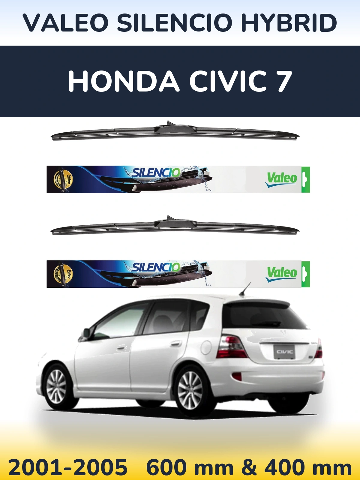 Комплект передних дворников Valeo Silencio Hybrid 600 & 400 мм для Honda Civic 7 2001-2005
