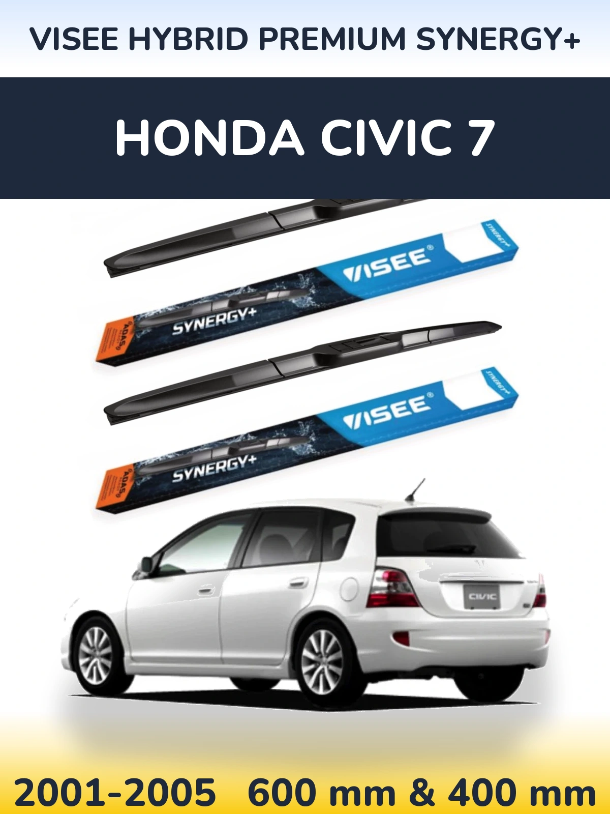 Комплект передних дворников VISEE HYBRID PREMIUM SYNERGY+ 600 & 400 мм для Honda Civic 7 2001-2005