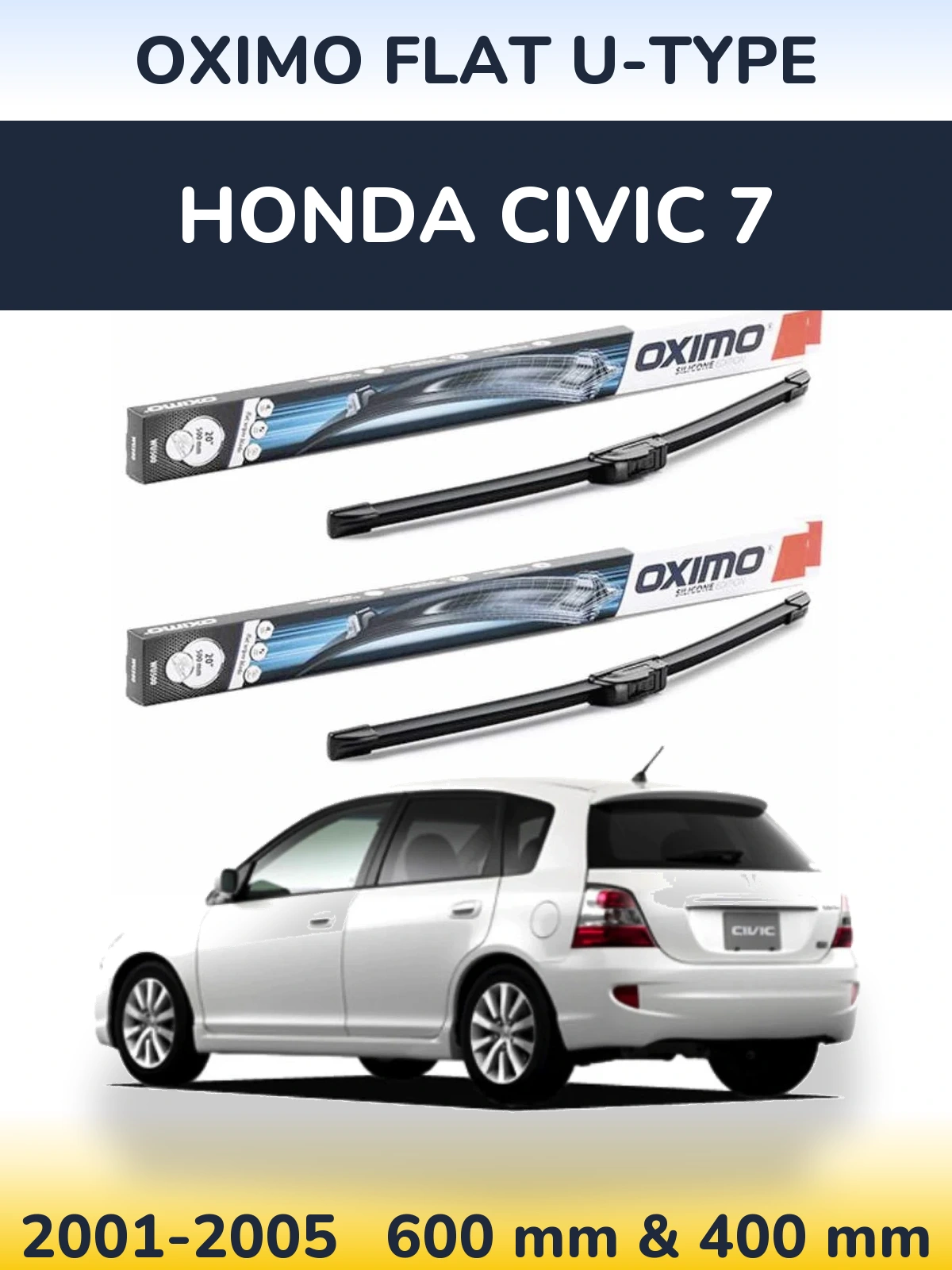 Комплект передних дворников Oximo Flat U-type 600 & 400 мм для Honda Civic 7 2001-2005