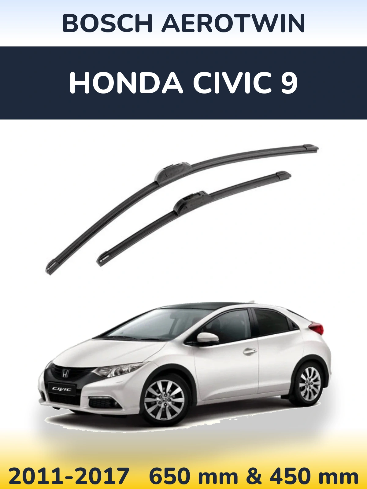 Komplet przednich wycieraczek BOSCH AeroTwin 650 & 450 mm do Honda Civic 9 2011-2017