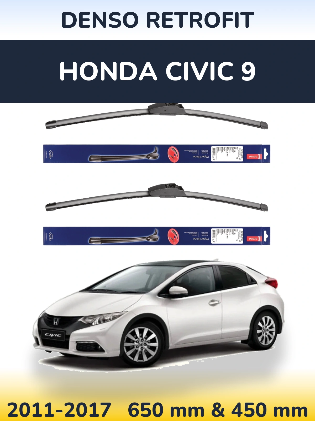 Komplet przednich wycieraczek Denso Retrofit 650 & 450 mm do Honda Civic 9 2011-2017