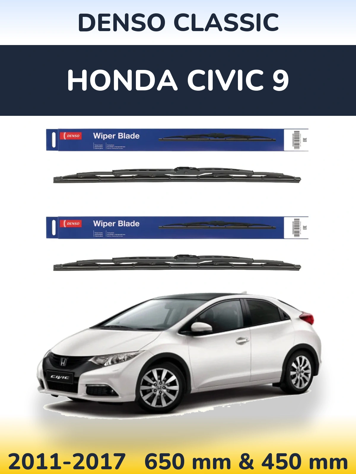 Komplet przednich wycieraczek Denso Classic 650 & 450 mm do Honda Civic 9 2011-2017