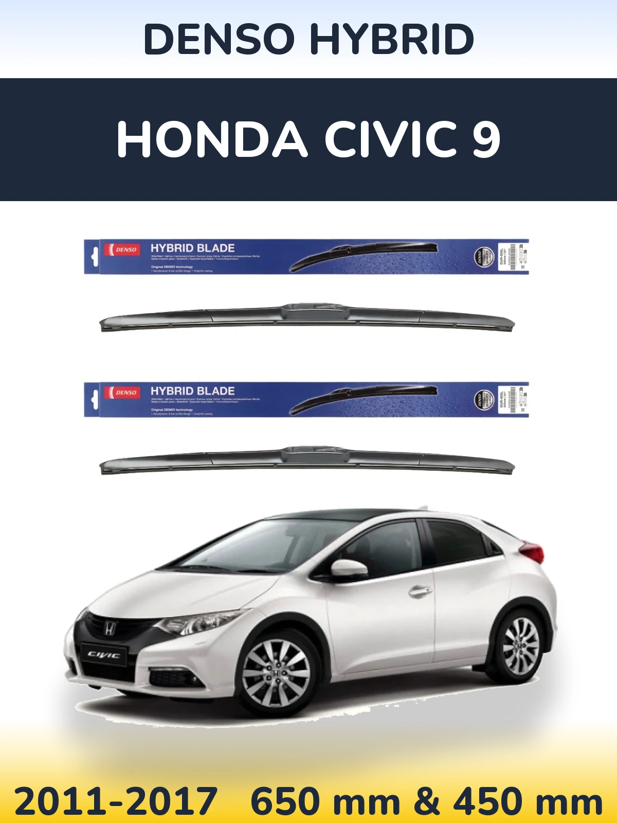 Komplet przednich wycieraczek Denso Hybrid 650 & 450 mm do Honda Civic 9 2011-2017
