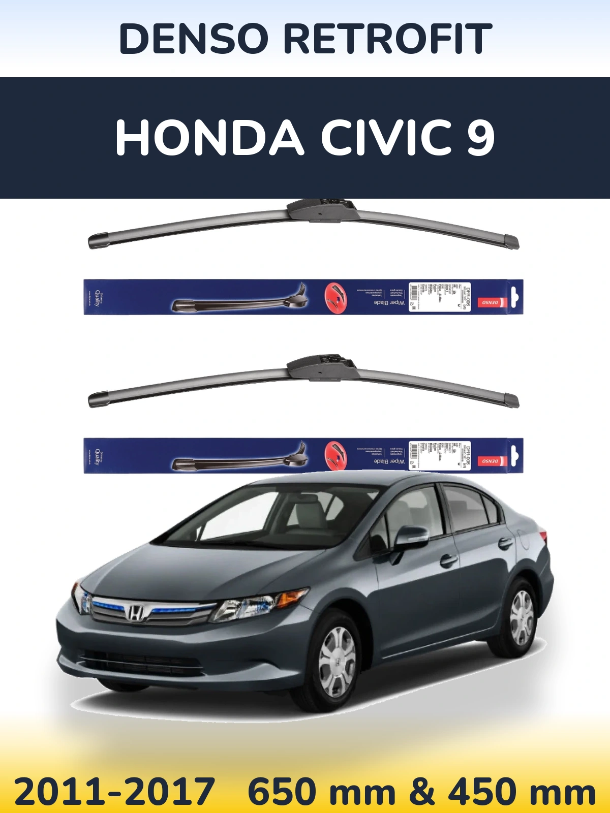 Komplet przednich wycieraczek Denso Retrofit 650 & 450 mm do Honda Civic 9 2011-2017