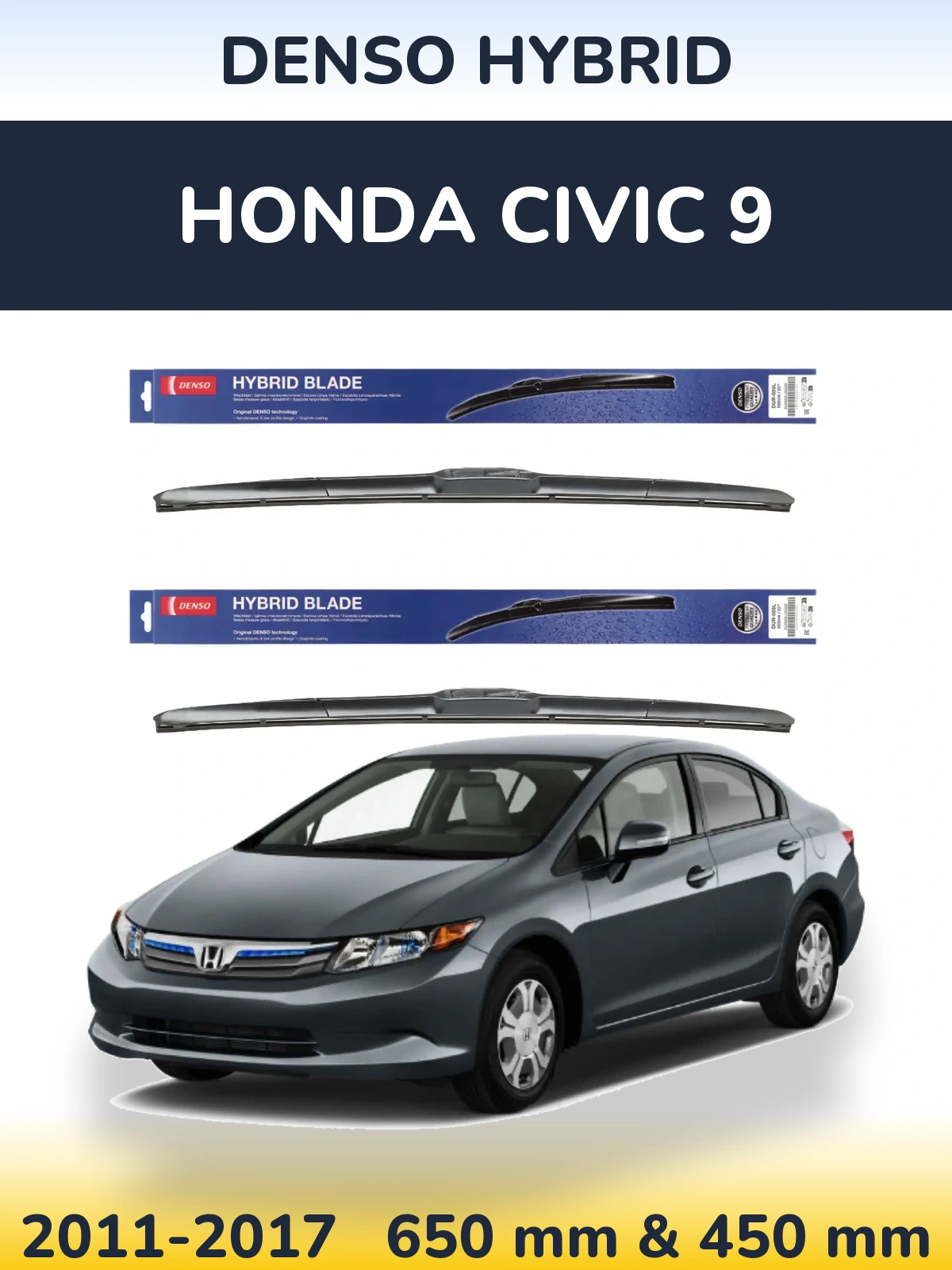 Komplet przednich wycieraczek Denso Hybrid 650 & 450 mm do Honda Civic 9 2011-2017