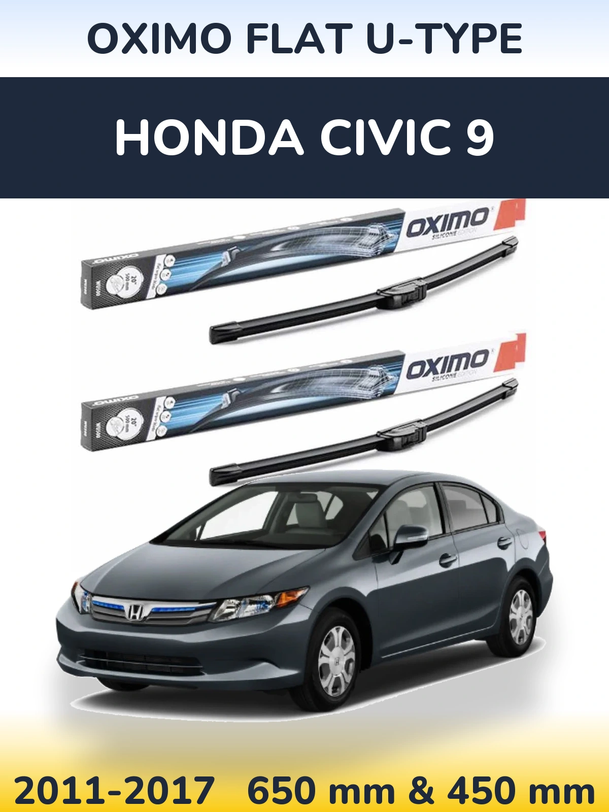 Komplet przednich wycieraczek Oximo Flat U-type 650 & 450 mm do Honda Civic 9 2011-2017