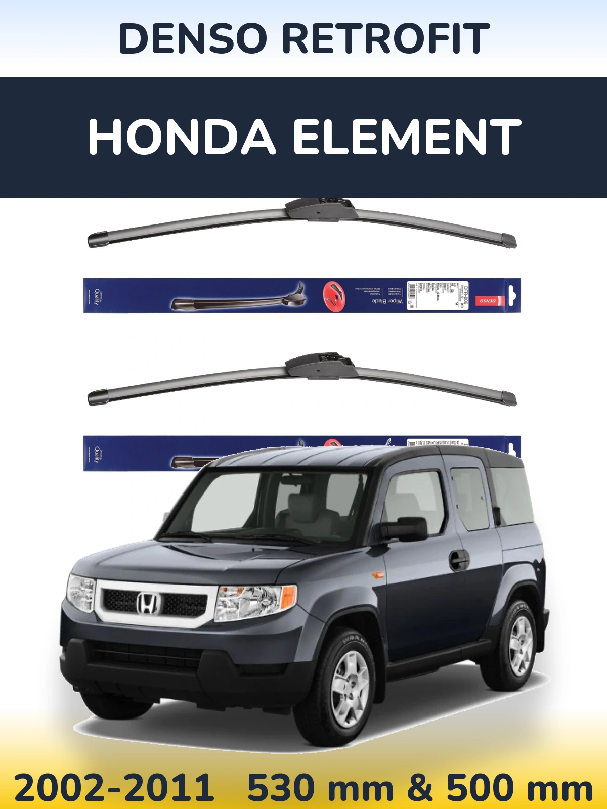 Front wiper blade set Denso Retrofit 530 & 500 mm for Honda Element 2002-2011
