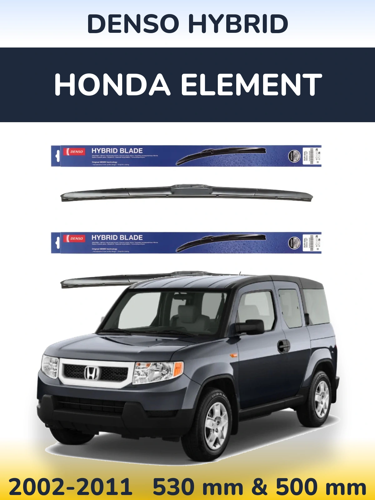 Front wiper blade set Denso Hybrid 530 & 500 mm for Honda Element 2002-2011