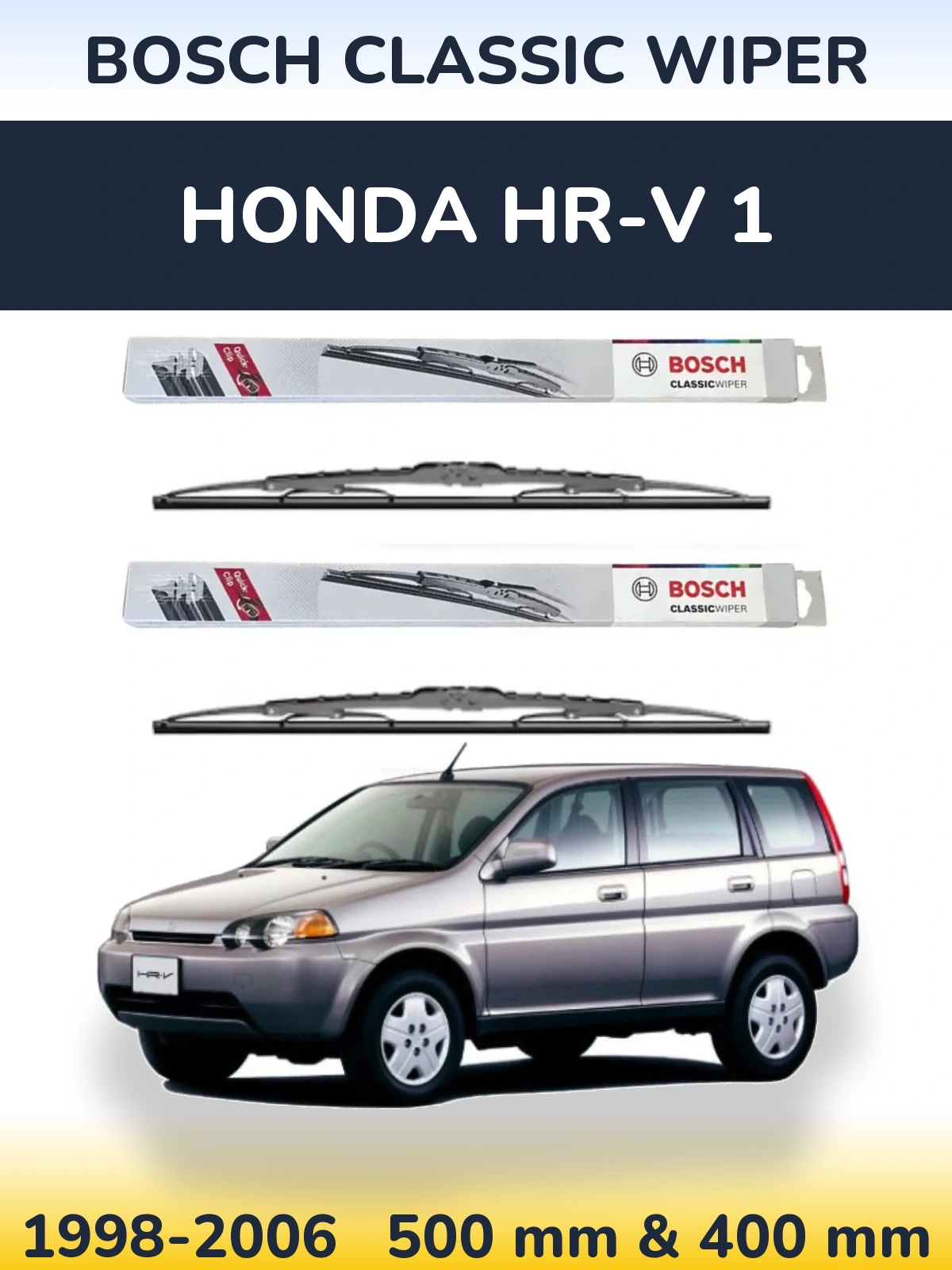 Front wiper blade set BOSCH Classic Wiper 500 & 400 mm for Honda HR-V 1 1998-2006