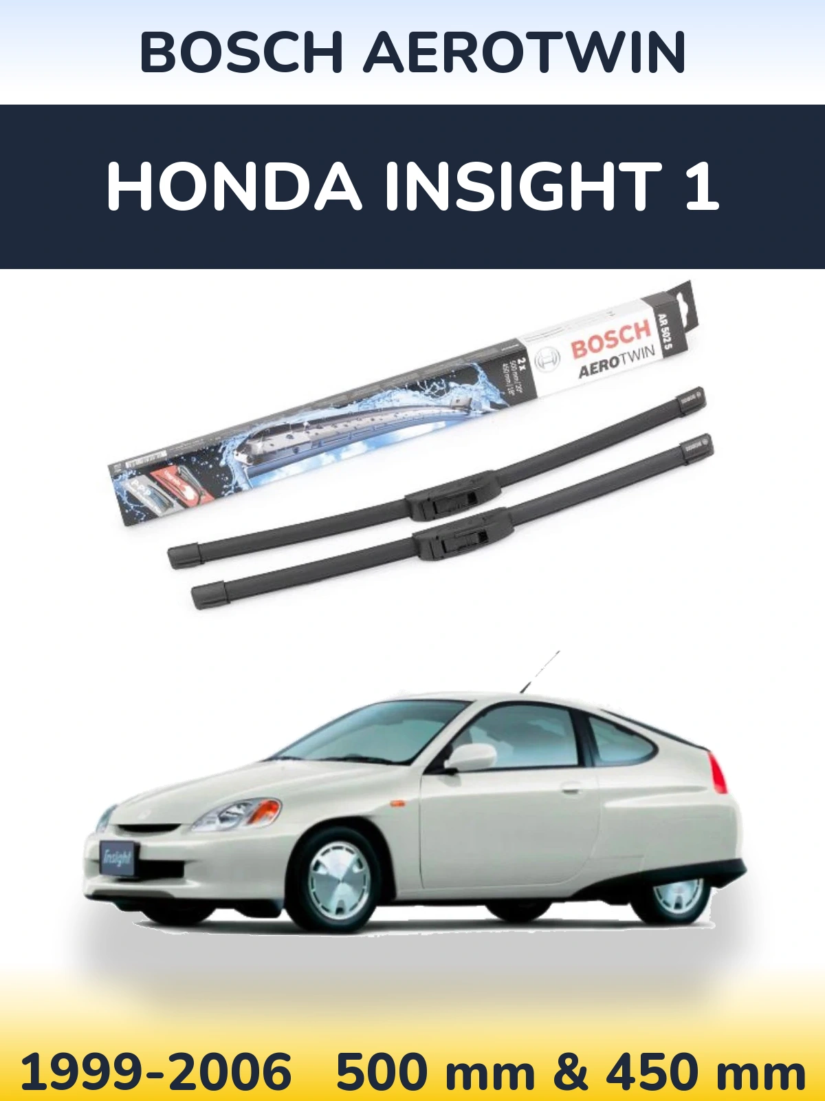 Комплект передних дворников BOSCH AeroTwin 500 & 450 мм для Honda Insight 1 1999-2006