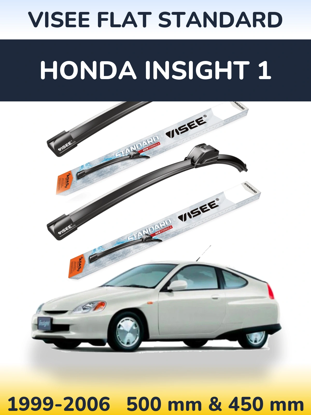 Комплект передних дворников VISEE FLAT STANDARD 500 & 450 мм для Honda Insight 1 1999-2006