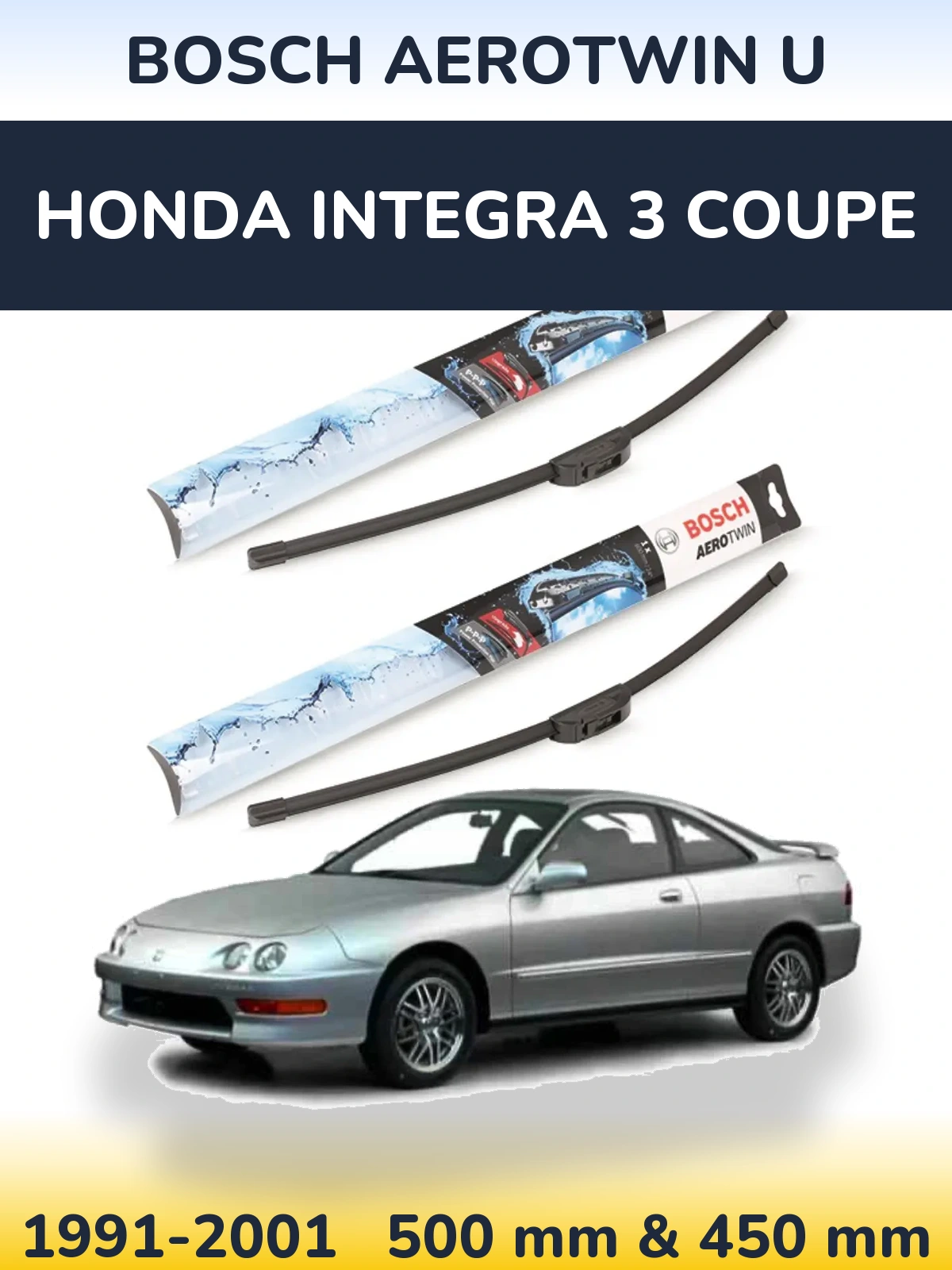 Комплект передних дворников BOSCH AeroTwin U 500 & 450 мм для Honda Integra 3 coupe 1991-2001