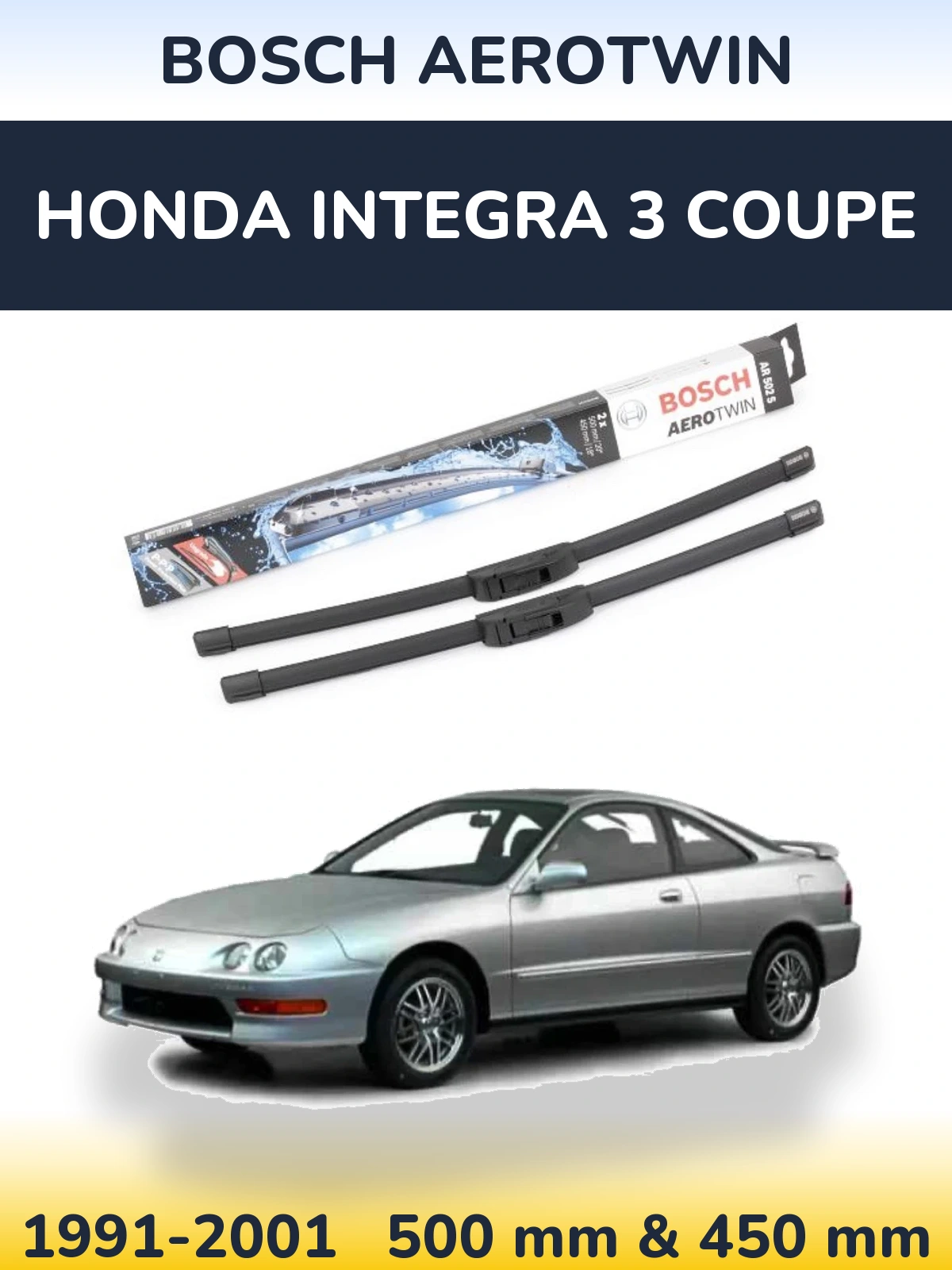 Комплект передних дворников BOSCH AeroTwin 500 & 450 мм для Honda Integra 3 coupe 1991-2001