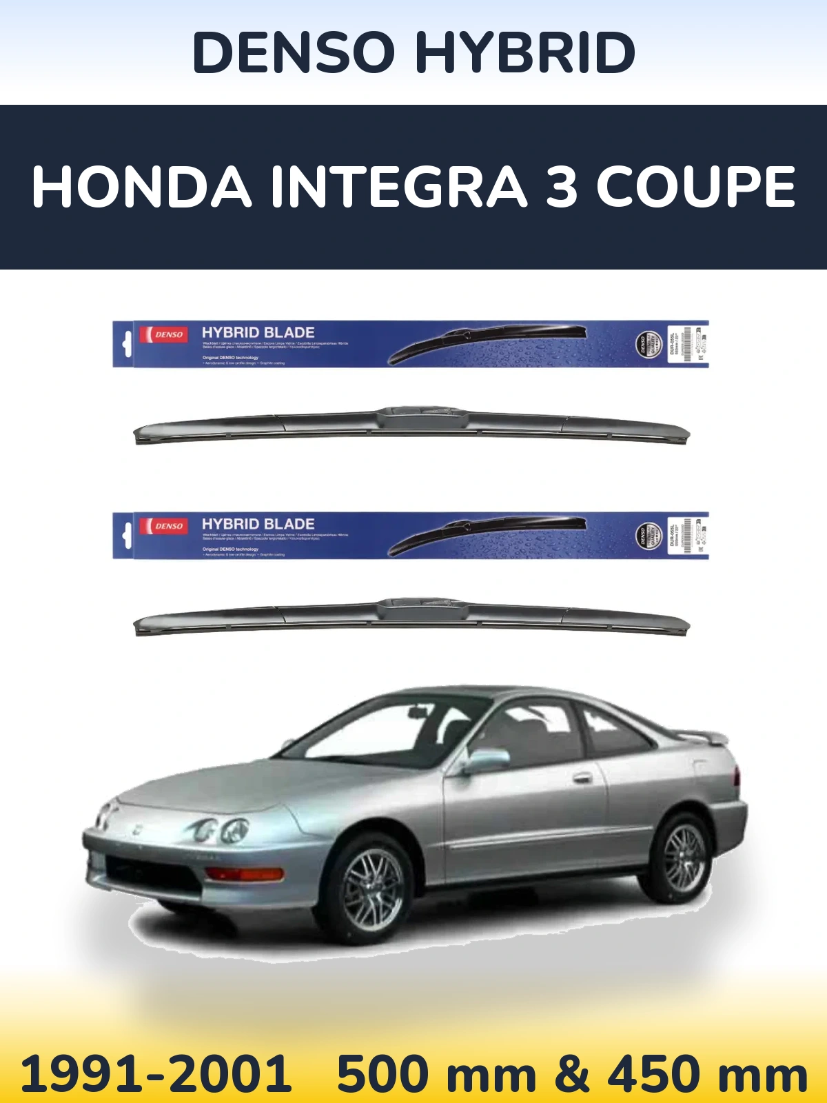 Комплект передних дворников Denso Hybrid 500 & 450 мм для Honda Integra 3 coupe 1991-2001