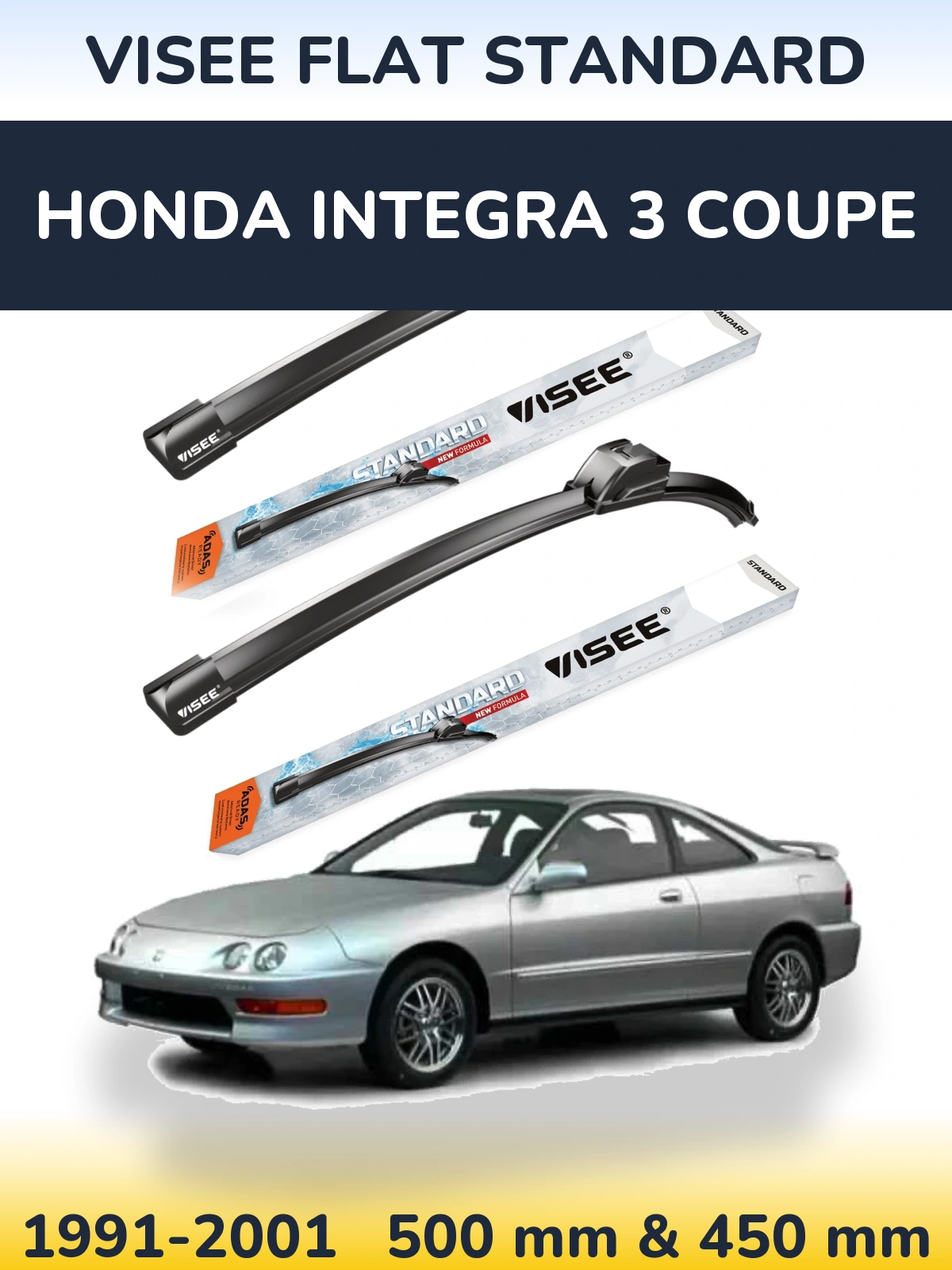 Комплект передних дворников VISEE FLAT STANDARD 500 & 450 мм для Honda Integra 3 coupe 1991-2001