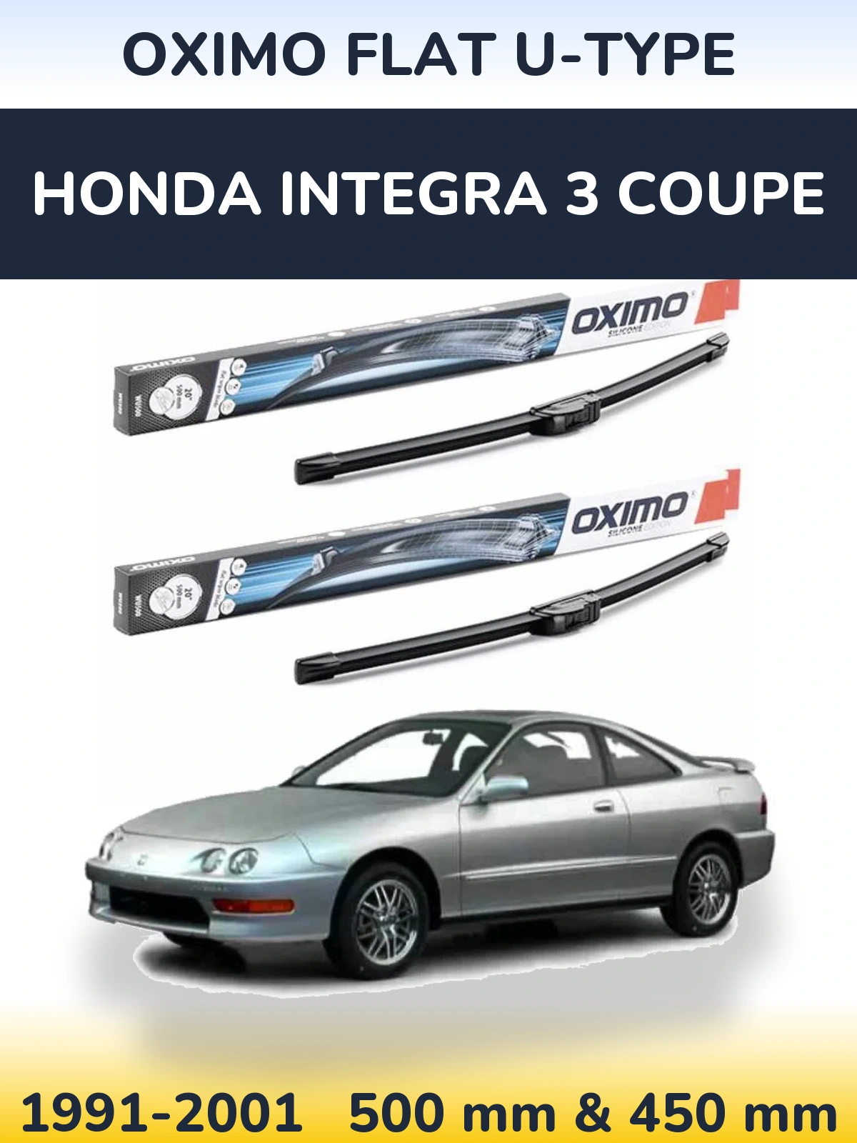 Комплект передних дворников Oximo Flat U-type 500 & 450 мм для Honda Integra 3 coupe 1991-2001