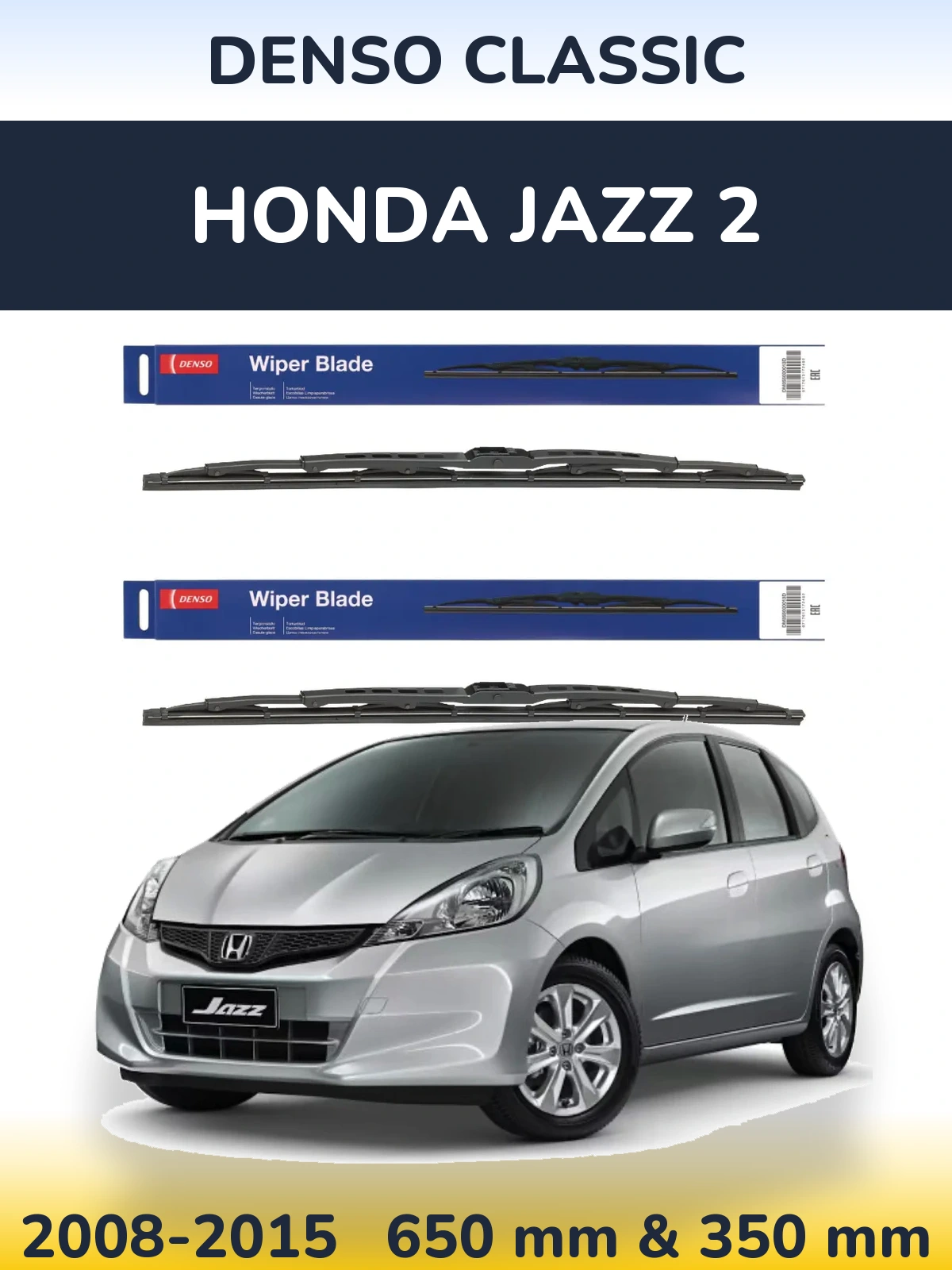 Komplet przednich wycieraczek Denso Classic 650 & 350 mm do Honda Jazz 2 2008-2015