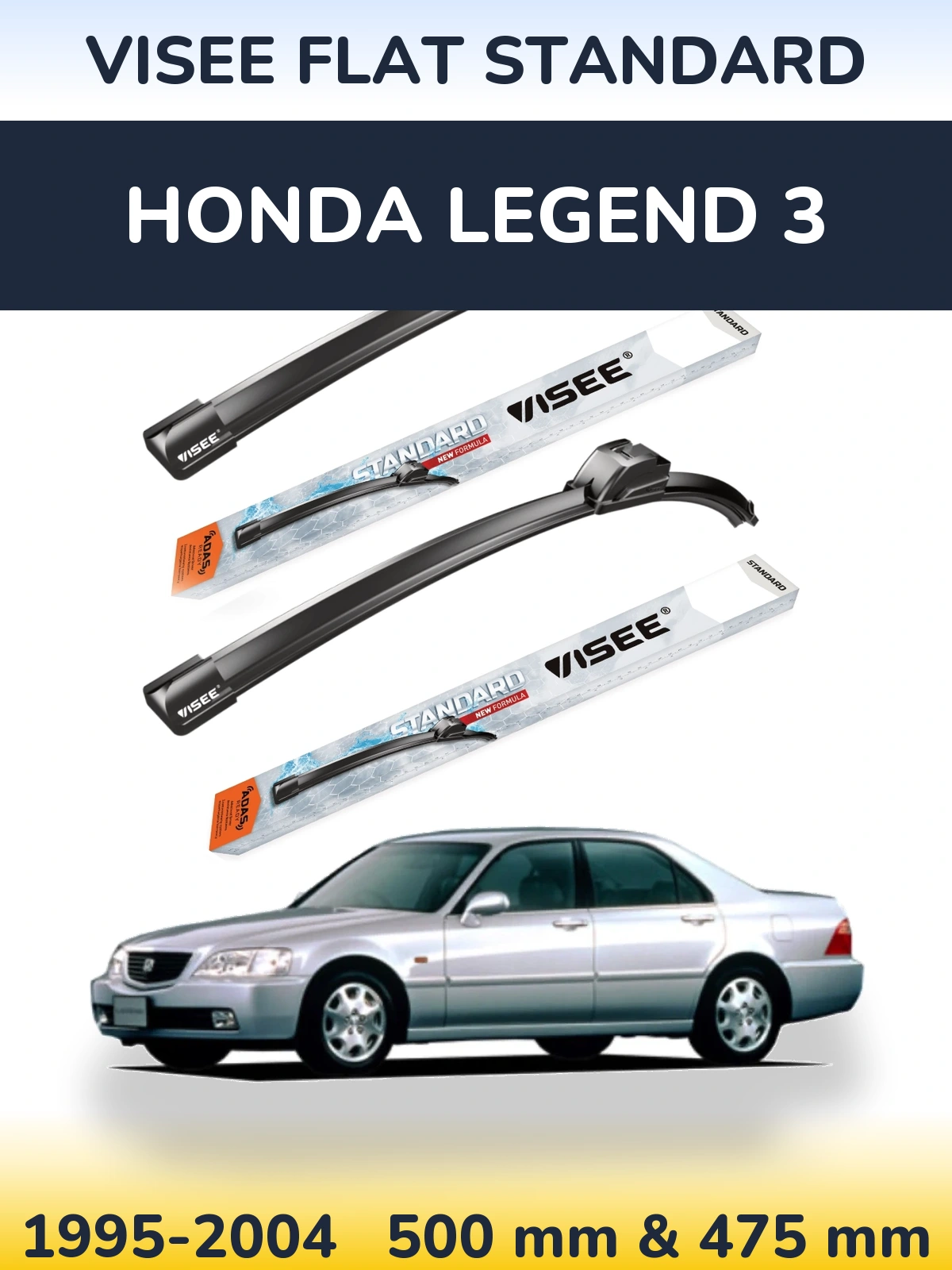Komplet przednich wycieraczek VISEE FLAT STANDARD 500 & 475 mm do Honda Legend 3 1995-2004