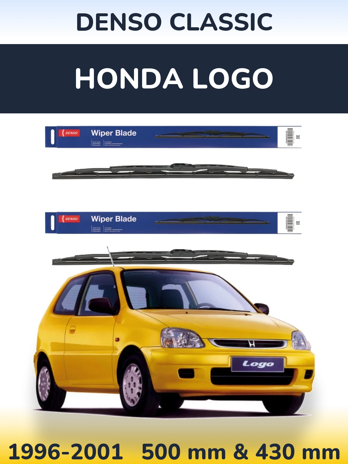 Front wiper blade set Denso Classic 500 & 430 mm for Honda Logo 1996-2001