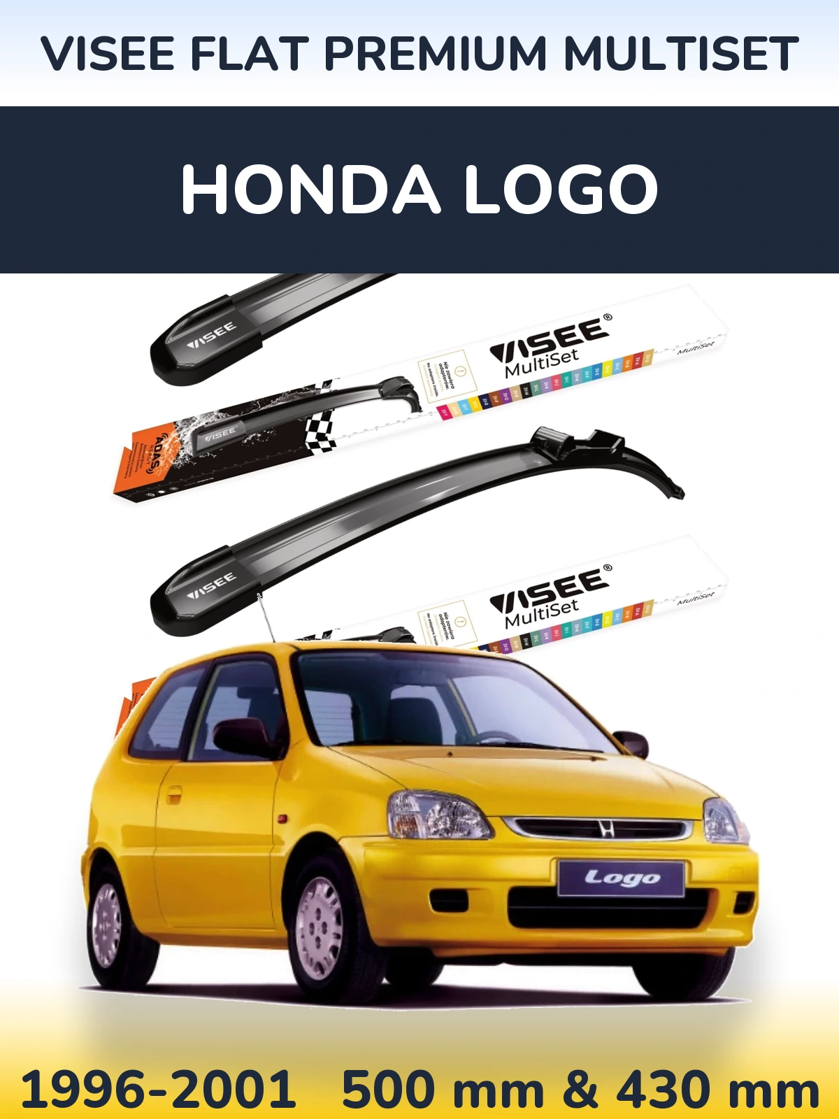 Комплект передніх щіток VISEE FLAT PREMIUM MultiSet 500 & 430 мм для Honda Logo 1996-2001