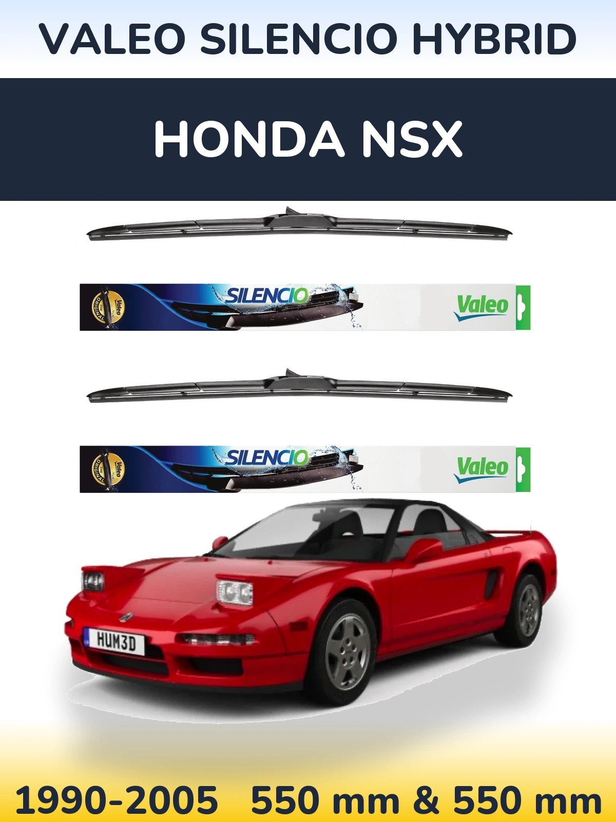 Front wiper blade set Valeo Silencio Hybrid 550 & 550 mm for Honda NSX 1990-2005
