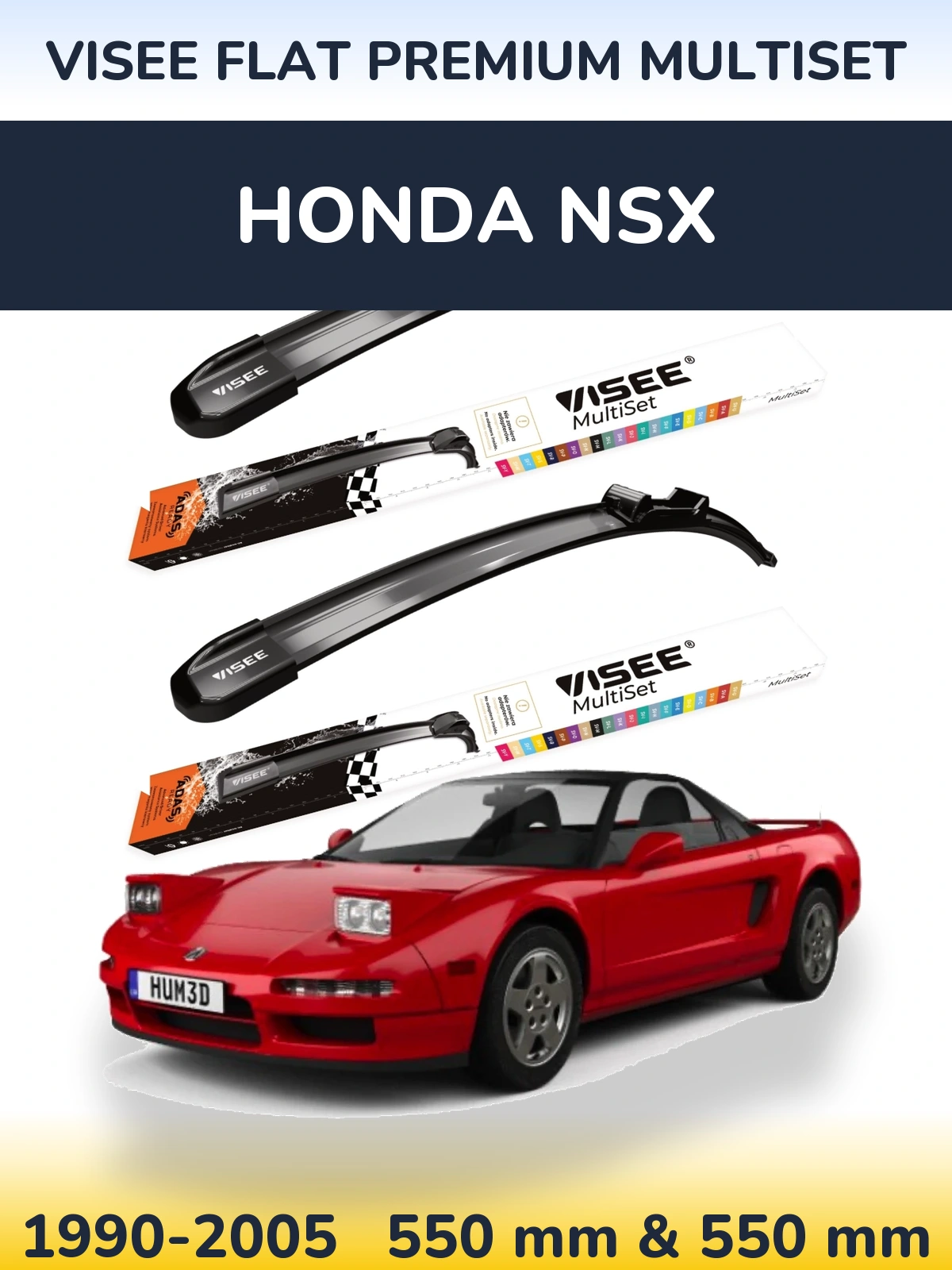 Front wiper blade set VISEE FLAT PREMIUM MultiSet 550 & 550 mm for Honda NSX 1990-2005