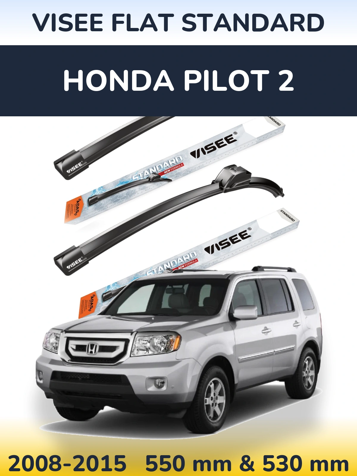 Komplet przednich wycieraczek VISEE FLAT STANDARD 550 & 530 mm do Honda Pilot 2 2008-2015