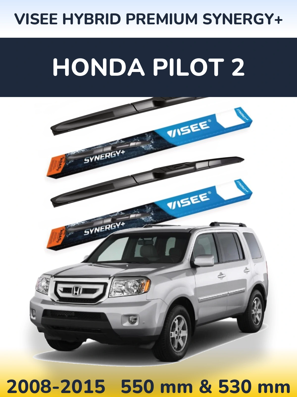 Комплект передних дворников VISEE HYBRID PREMIUM SYNERGY+ 550 & 530 мм для Honda Pilot 2 2008-2015
