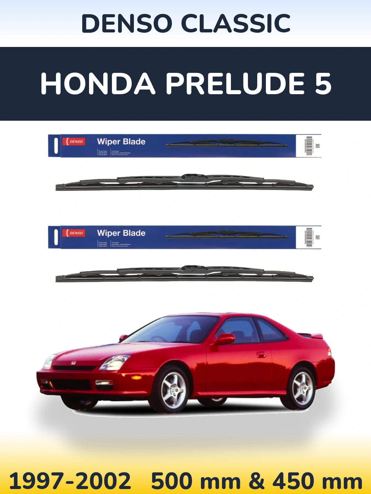 Front wiper blade set Denso Classic 500 & 450 mm for Honda Prelude 5 1997-2002
