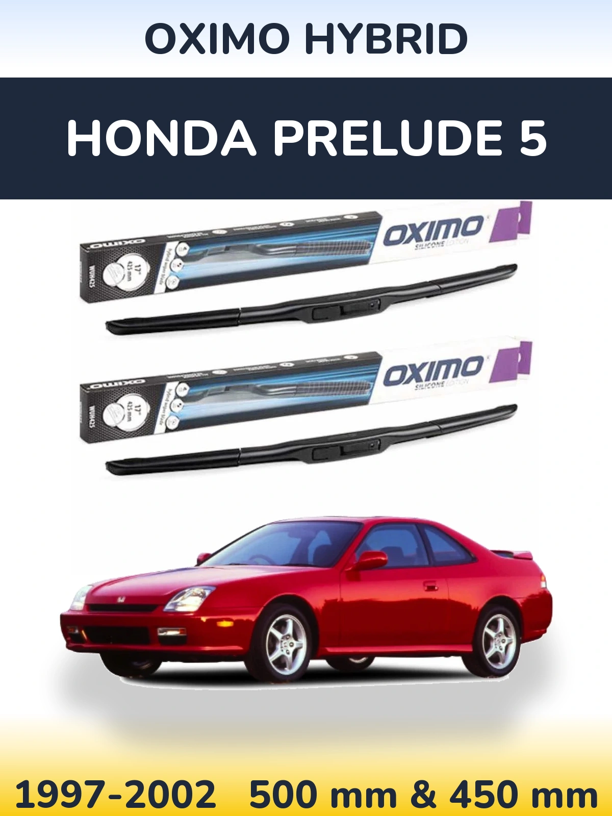 Комплект передних дворников Oximo Hybrid 500 & 450 мм для Honda Prelude 5 1997-2002