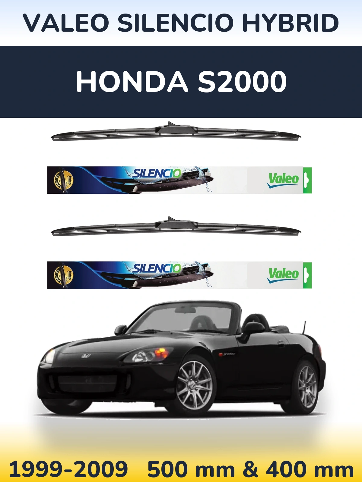 Комплект передних дворников Valeo Silencio Hybrid 500 & 400 мм для Honda S2000 1999-2009