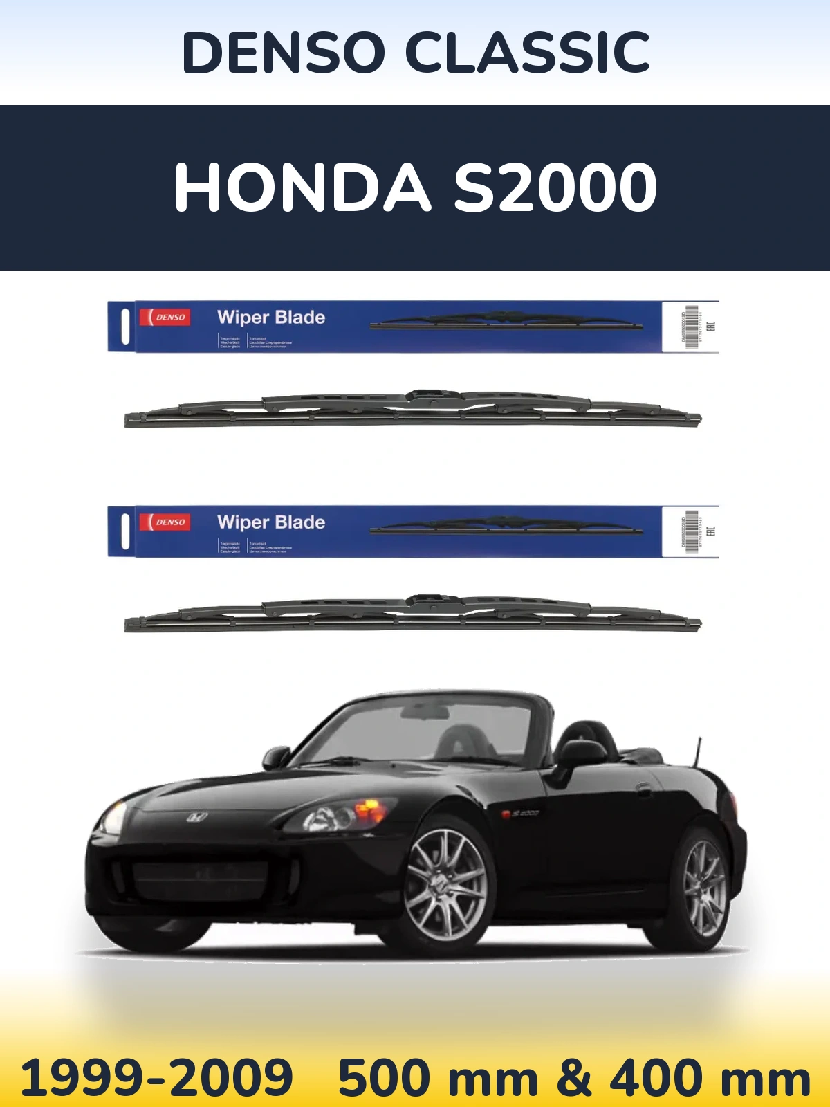 Komplet przednich wycieraczek Denso Classic 500 & 400 mm do Honda S2000 1999-2009