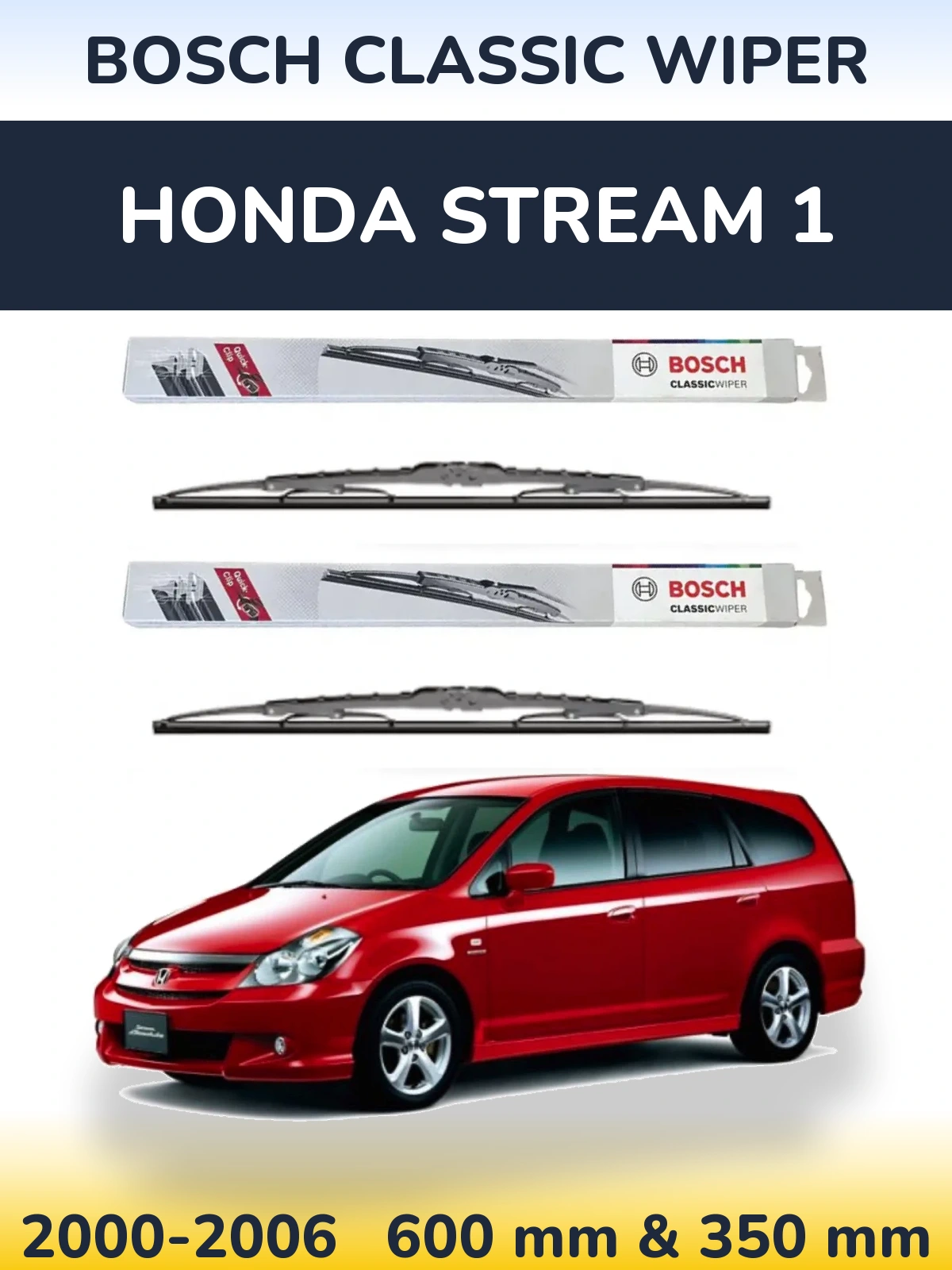 Front wiper blade set BOSCH Classic Wiper 600 & 340 mm for Honda Stream 1 2000-2006