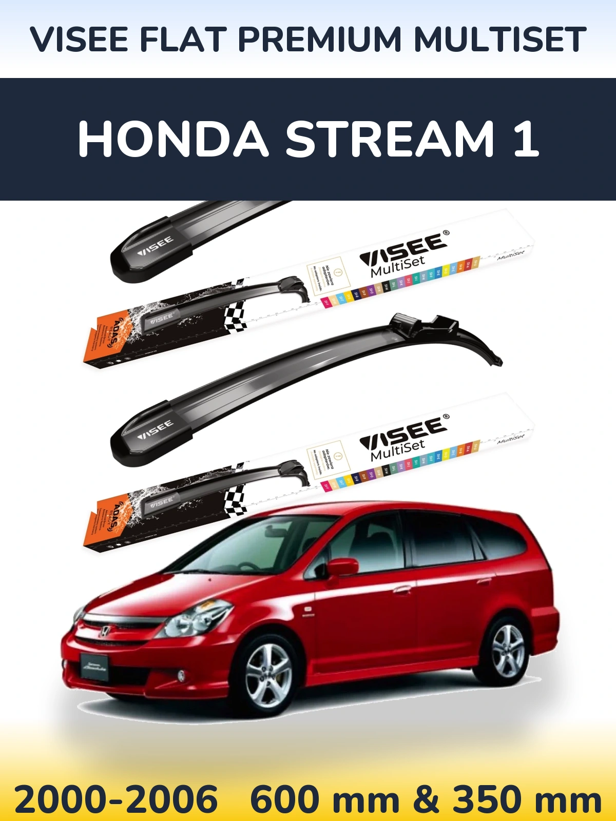 Front wiper blade set VISEE FLAT PREMIUM MultiSet 600 & 350 mm for Honda Stream 1 2000-2006