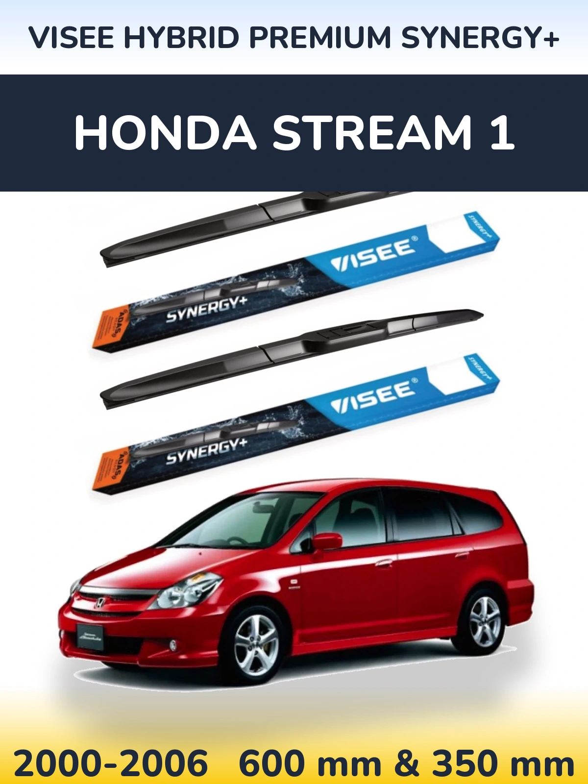 Front wiper blade set VISEE HYBRID PREMIUM SYNERGY+ 600 & 350 mm for Honda Stream 1 2000-2006