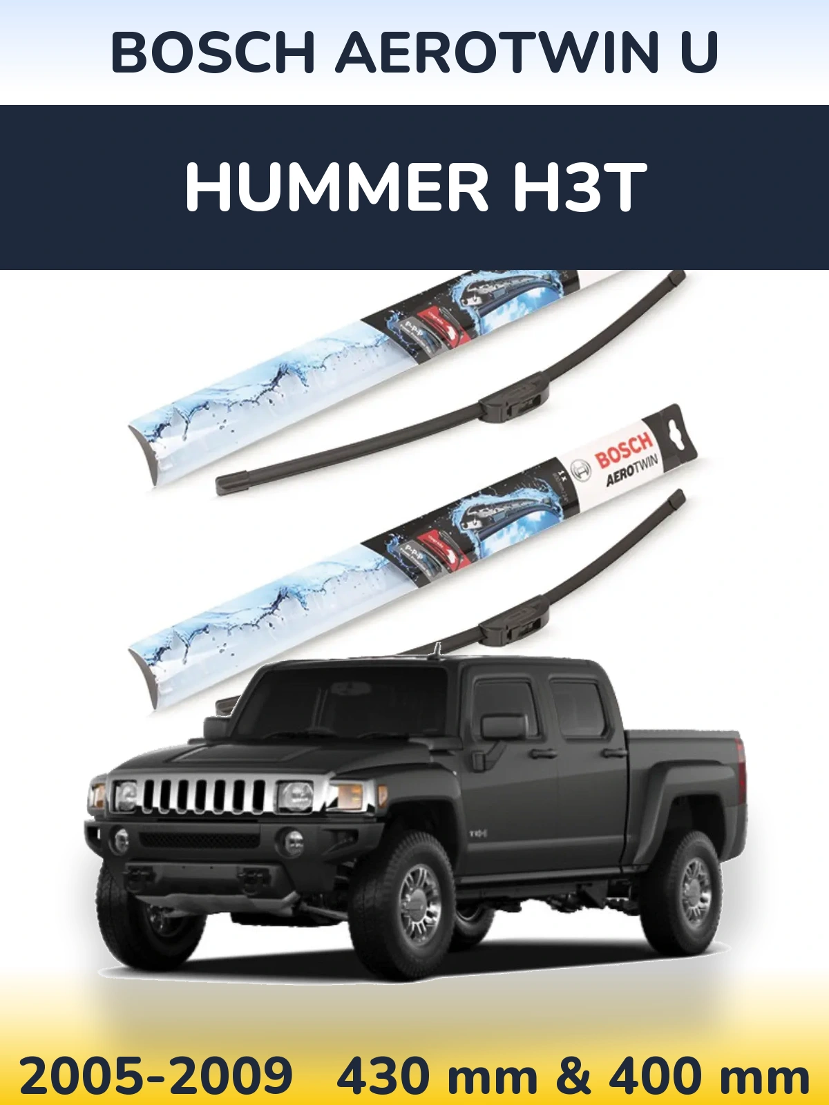 Комплект передніх щіток BOSCH AeroTwin U 430 & 400 мм для Hummer H3T 2005-2009