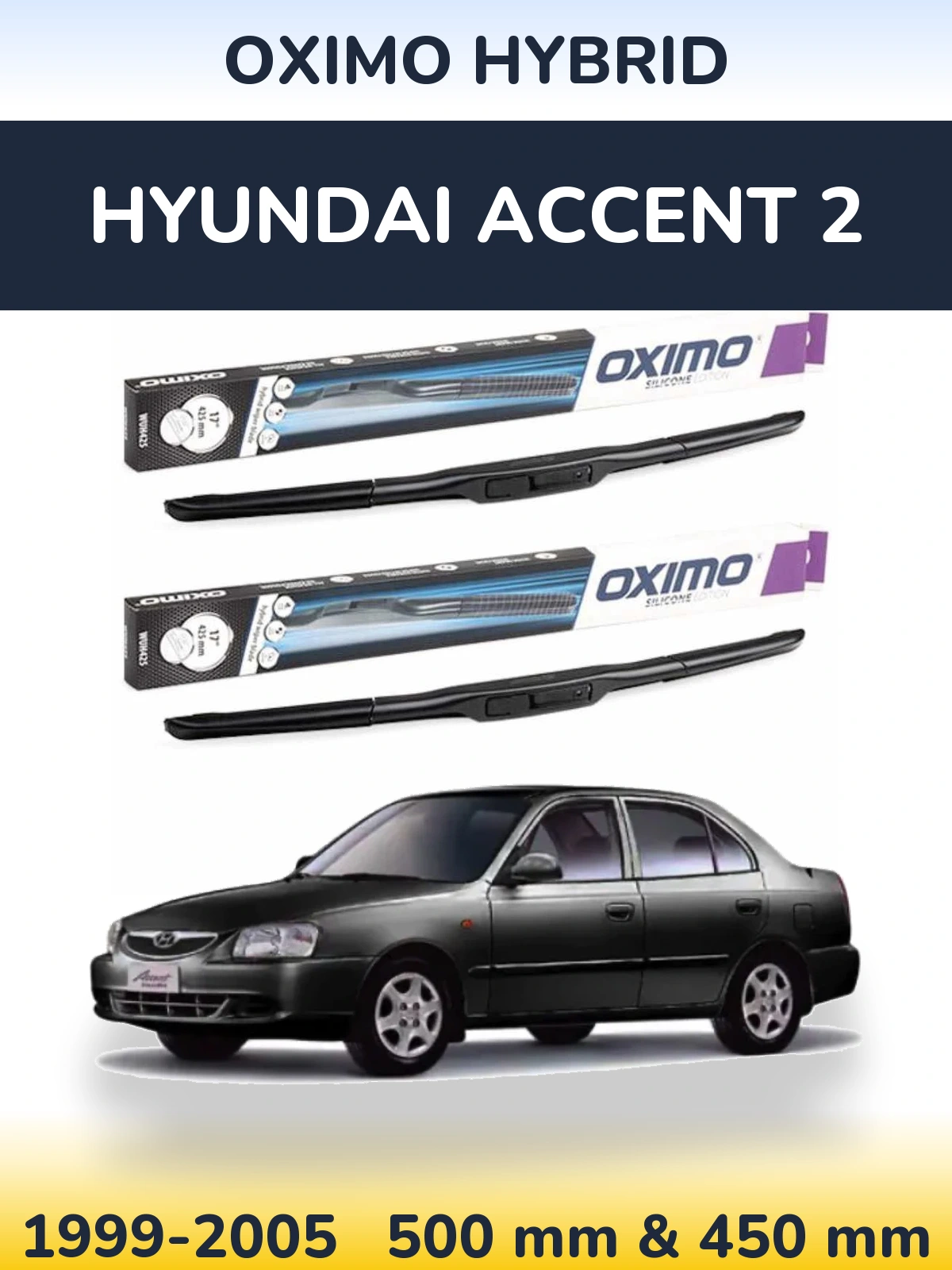 Комплект передних дворников Oximo Hybrid 500 & 450 мм для Hyundai Accent 2 1999-2005