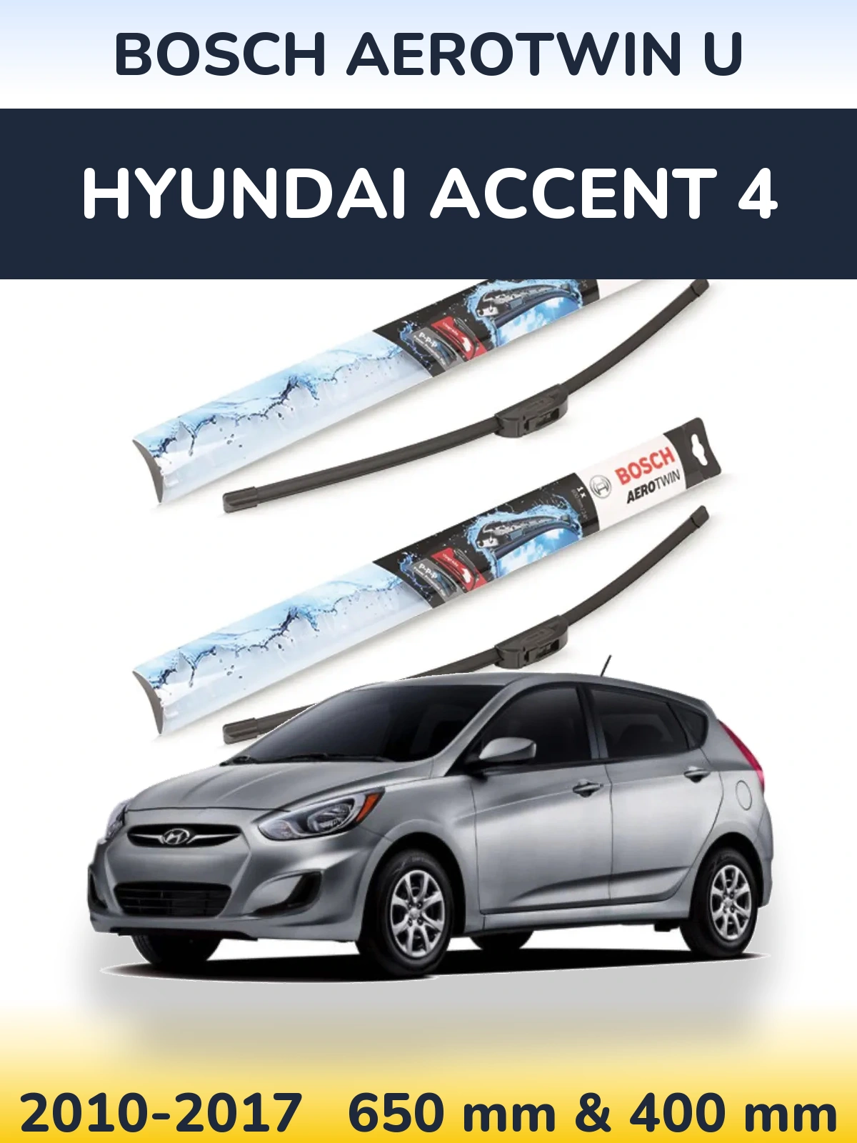 Komplet przednich wycieraczek BOSCH AeroTwin U 650 & 400 mm do Hyundai Accent 4 2010-2017