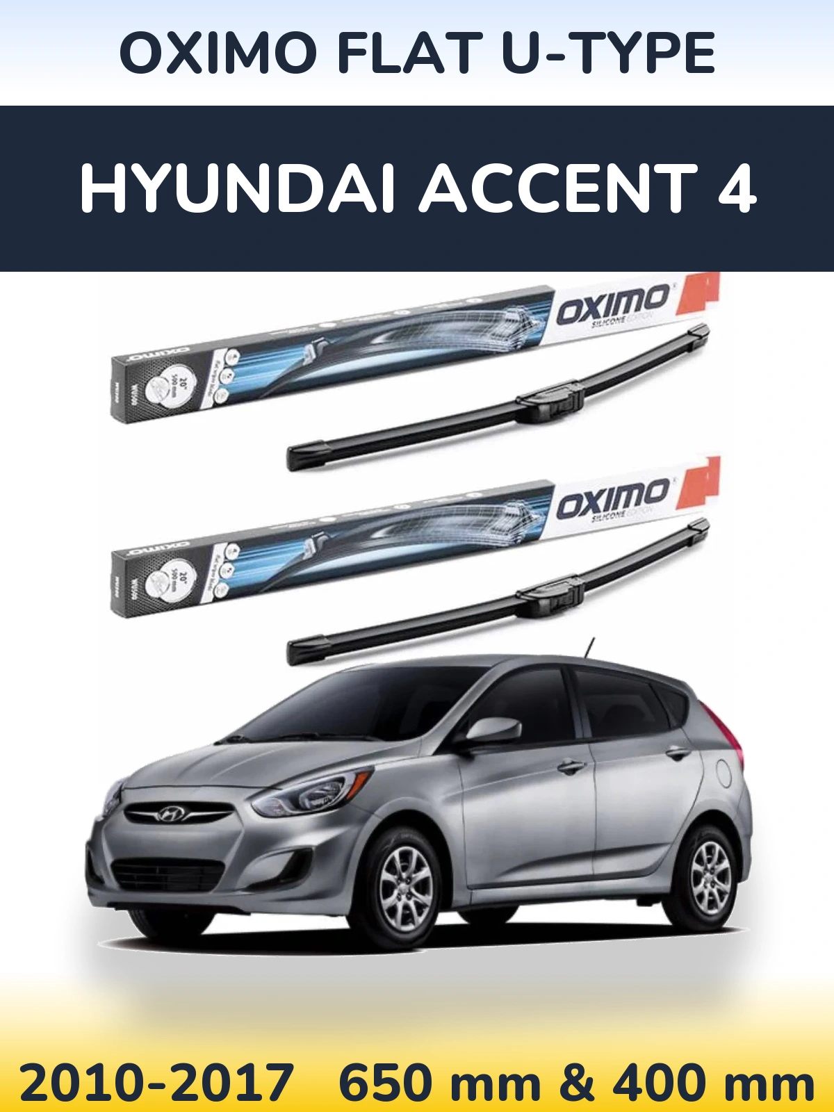 Komplet przednich wycieraczek Oximo Flat U-type 650 & 400 mm do Hyundai Accent 4 2010-2017
