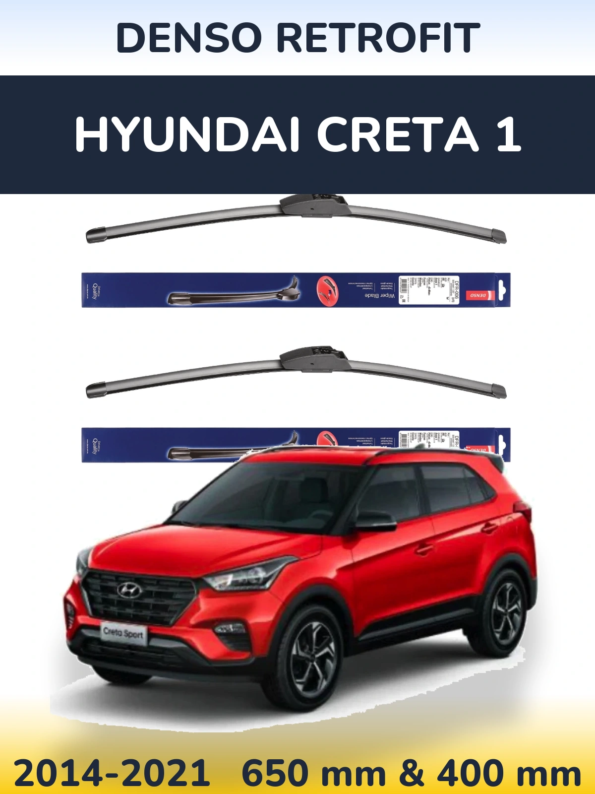 Front wiper blade set Denso Retrofit 650 & 400 mm for Hyundai Creta 1 2014-2021