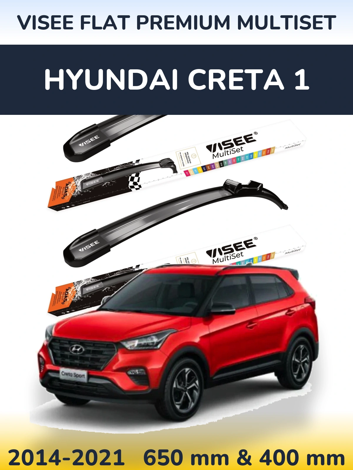 Komplet przednich wycieraczek VISEE FLAT PREMIUM MultiSet 650 & 400 mm do Hyundai Creta 1 2014-2021