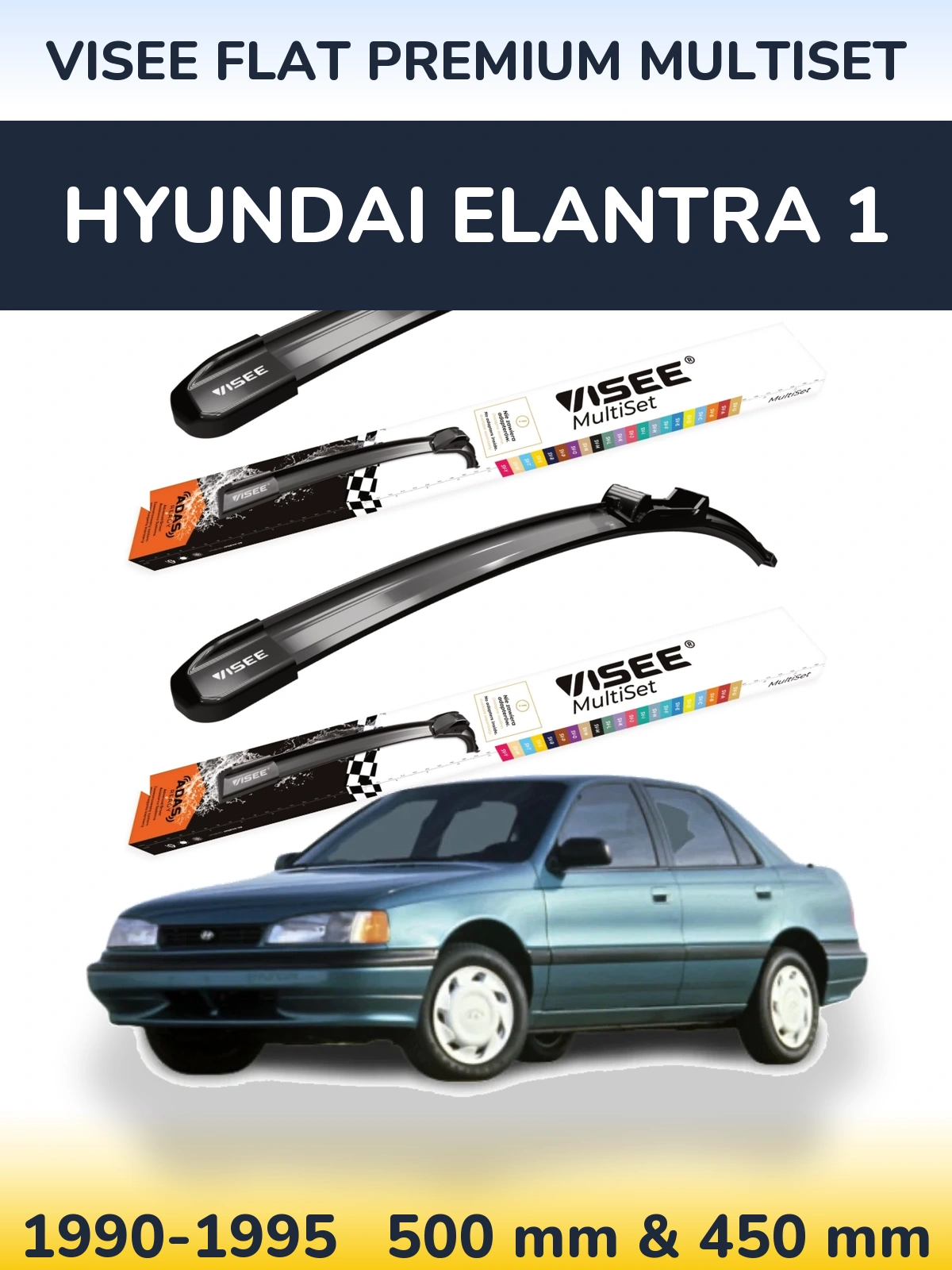 Комплект передних дворников VISEE FLAT PREMIUM MultiSet 500 & 450 мм для Hyundai Elantra 1 1990-1995