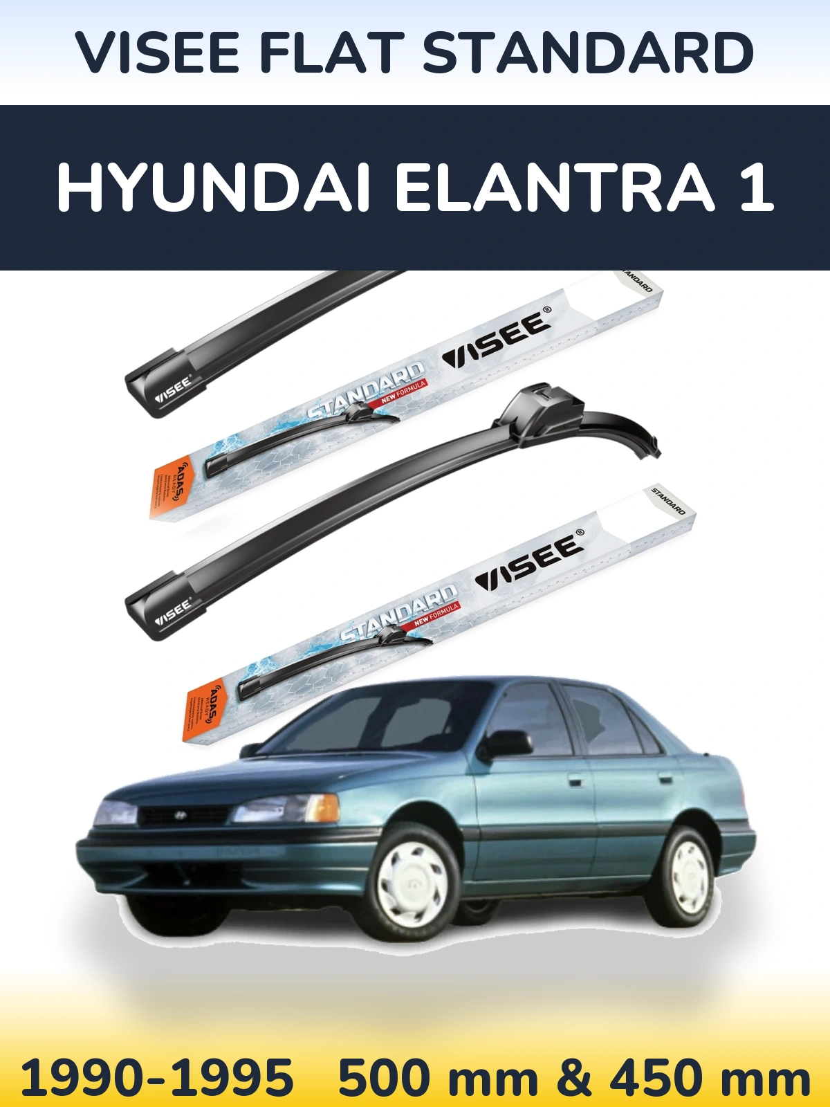 Комплект передних дворников VISEE FLAT STANDARD 500 & 450 мм для Hyundai Elantra 1 1990-1995