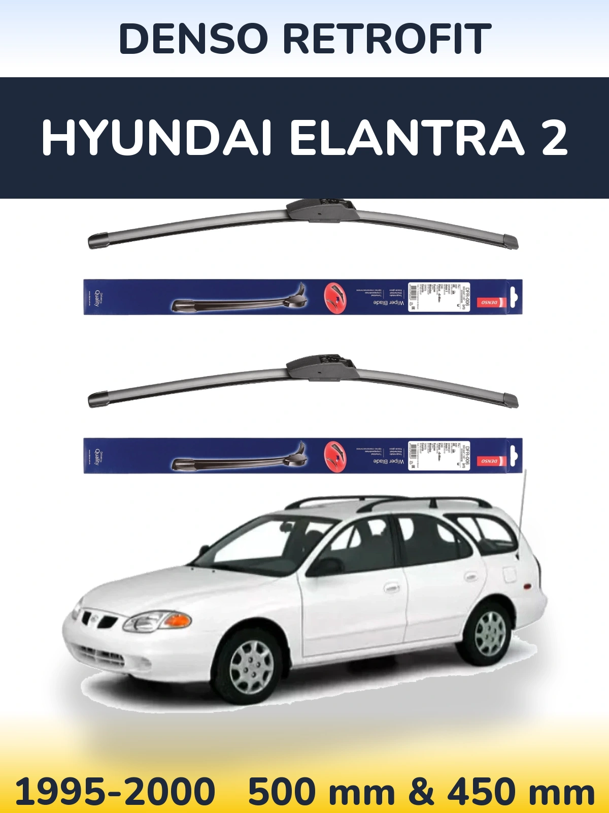 Komplet przednich wycieraczek Denso Retrofit 500 & 450 mm do Hyundai Elantra 2 1995-2000