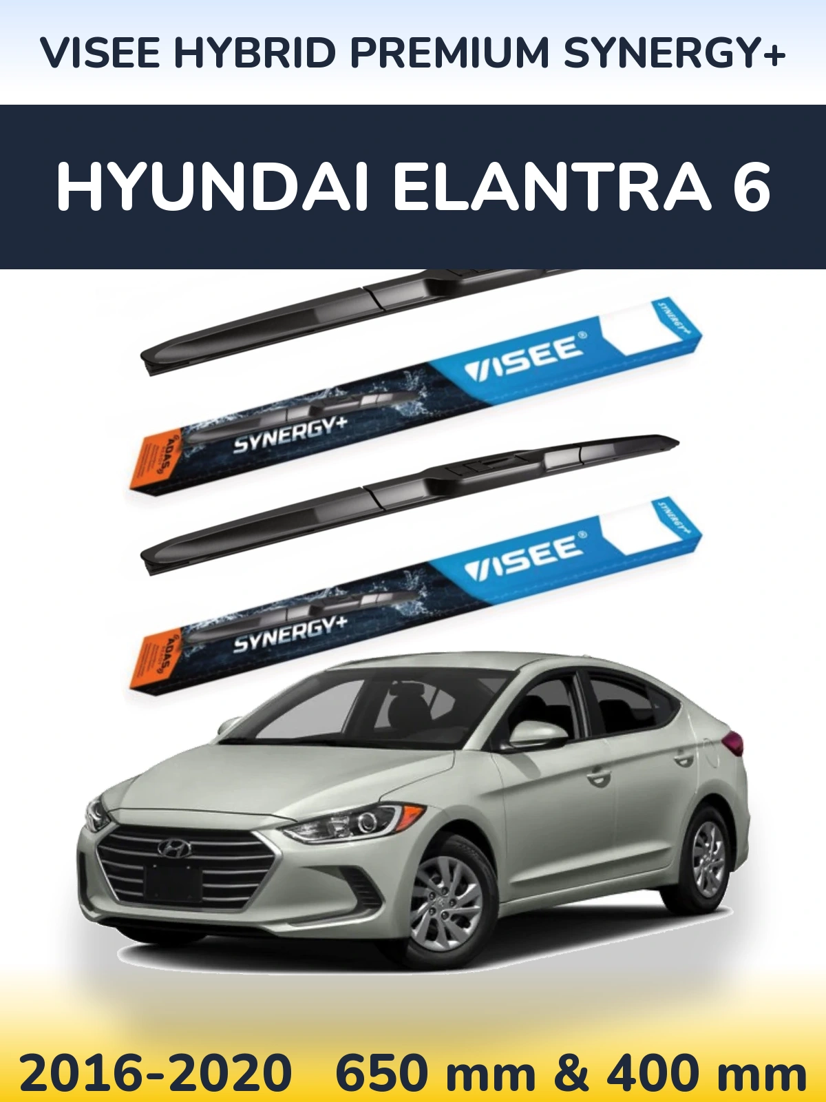 Комплект передних дворников VISEE HYBRID PREMIUM SYNERGY+ 650 & 400 мм для Hyundai Elantra 6 2016-2020