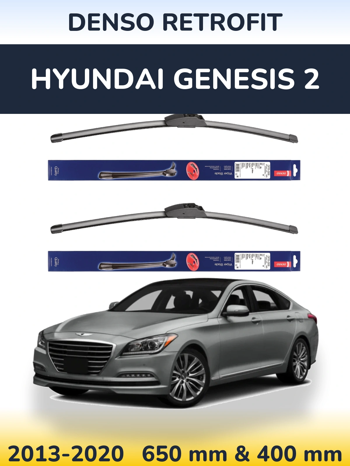 Front wiper blade set Denso Retrofit 650 & 400 mm for Hyundai Genesis 2 2013-2020