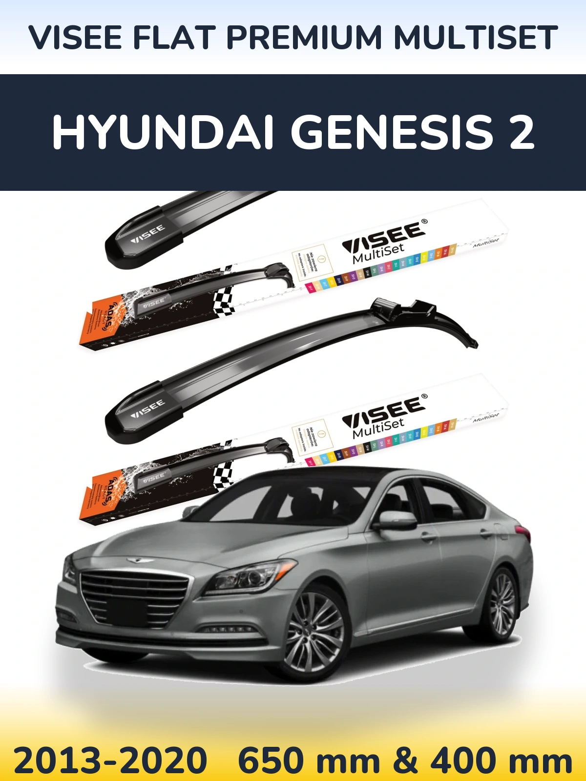 Front wiper blade set VISEE FLAT PREMIUM MultiSet 650 & 400 mm for Hyundai Genesis 2 2013-2020