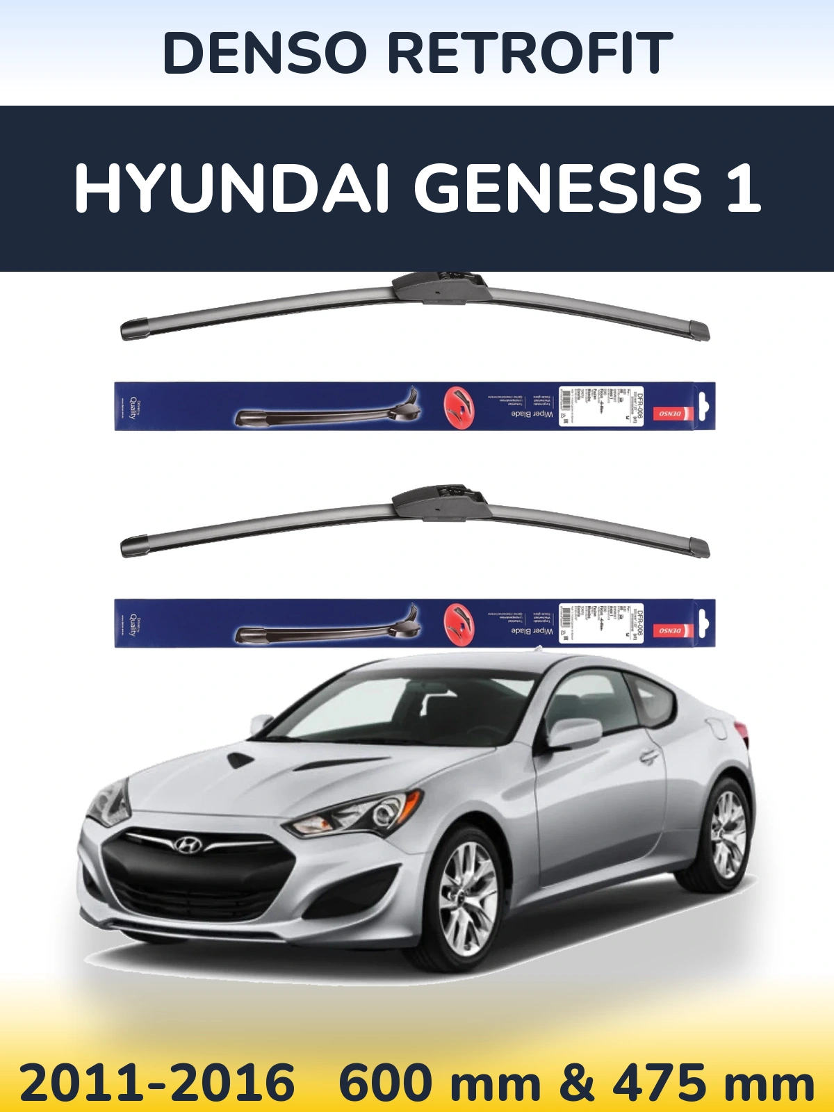 Front wiper blade set Denso Retrofit 600 & 475 mm for Hyundai Genesis 1 2011-2016